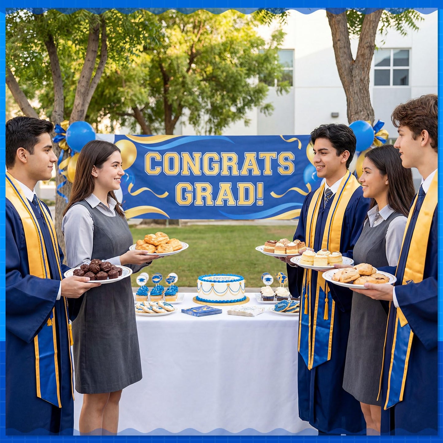 Sabary Blue White Gold 100 Pcs Graduation Paper Plates 2026 9 Inch Graduation Party Supplies Class of 2026 Decorations Congrats Grad Plates Disposable Plate Tableware (Classic)