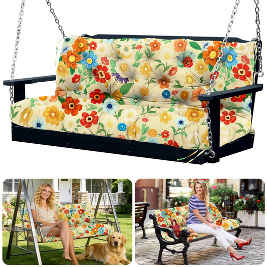 SXBFHGH Porch Swing Cushions 3 Seater Replacement Thicken 5" Waterproof & Fade Resistant Swing Cushions for Outdoor Furniture Bench Patio Swing Cushion with Backrest & Ties(Color Floral 60x40x5inch)