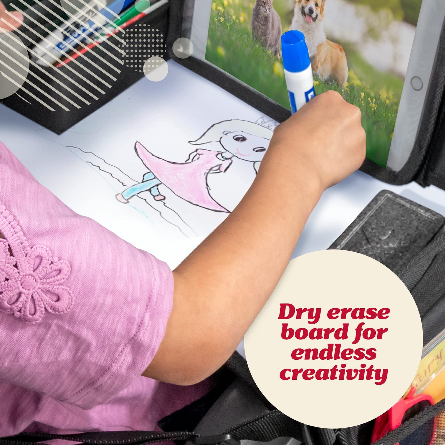 Lusso Gear Kids Travel Tray for Car - Road Trip Essentials for Kids - Car Seat Tray for Toddlers & Kids - for Airplane, Kids Travel Desk, Road Trip Activities (Floral)