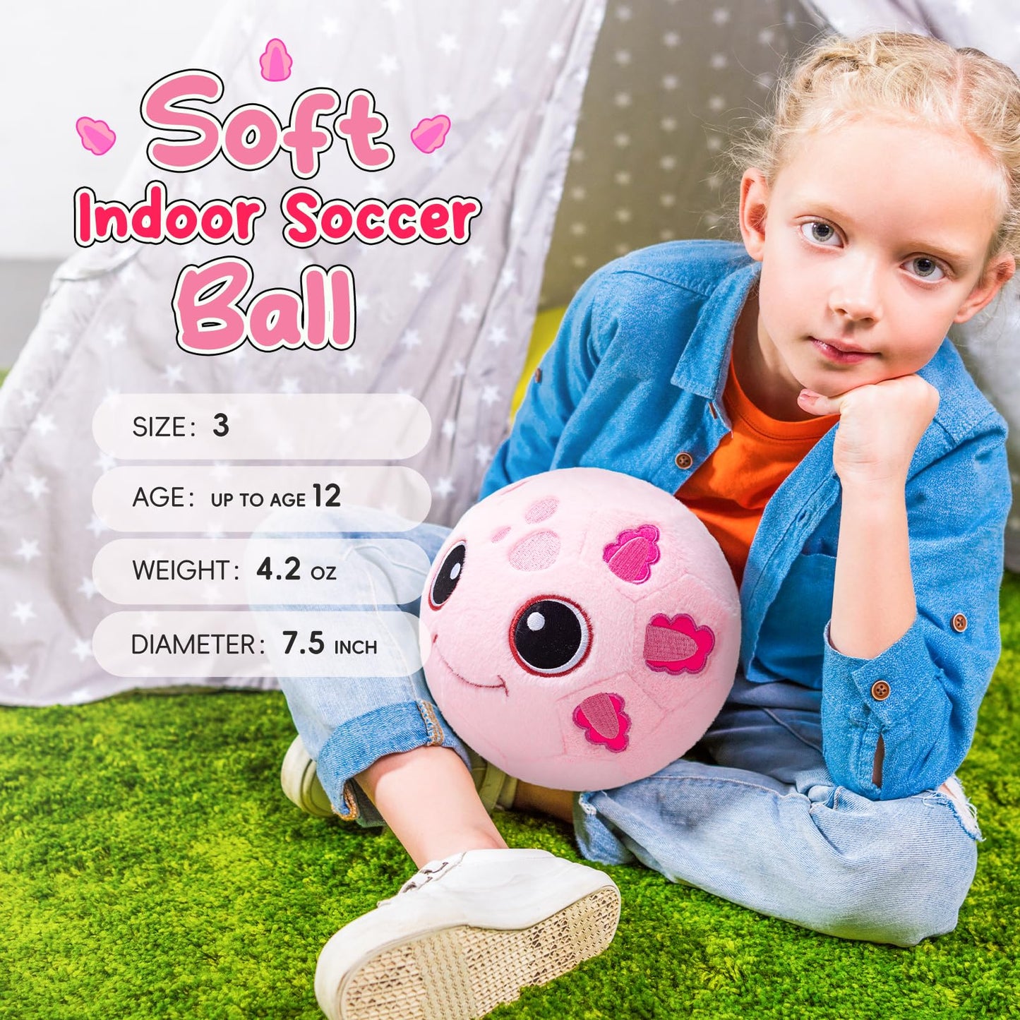 VangeBow Silent Indoor Soccer Balls for Toddlers 1-3, Inflatable Soft Plush Baby Toddler Soccer Ball Toys Gifts for 1 2 3 4 5 Year Old Boy Girl First Birthday Gift (Axolotl, Pump Include)