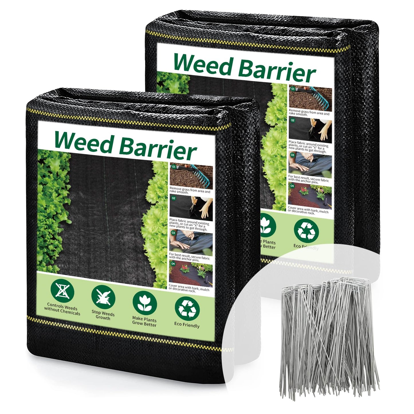 KANAGAWA 3oz Heavy Duty 3ft x 100ft Weed Barrier Fabric Professional Woven Landscape Ground Cover with 30 Landscape Staples, Landscape Fabric Density for Driveway Garden Yard Greenhouse Gardening