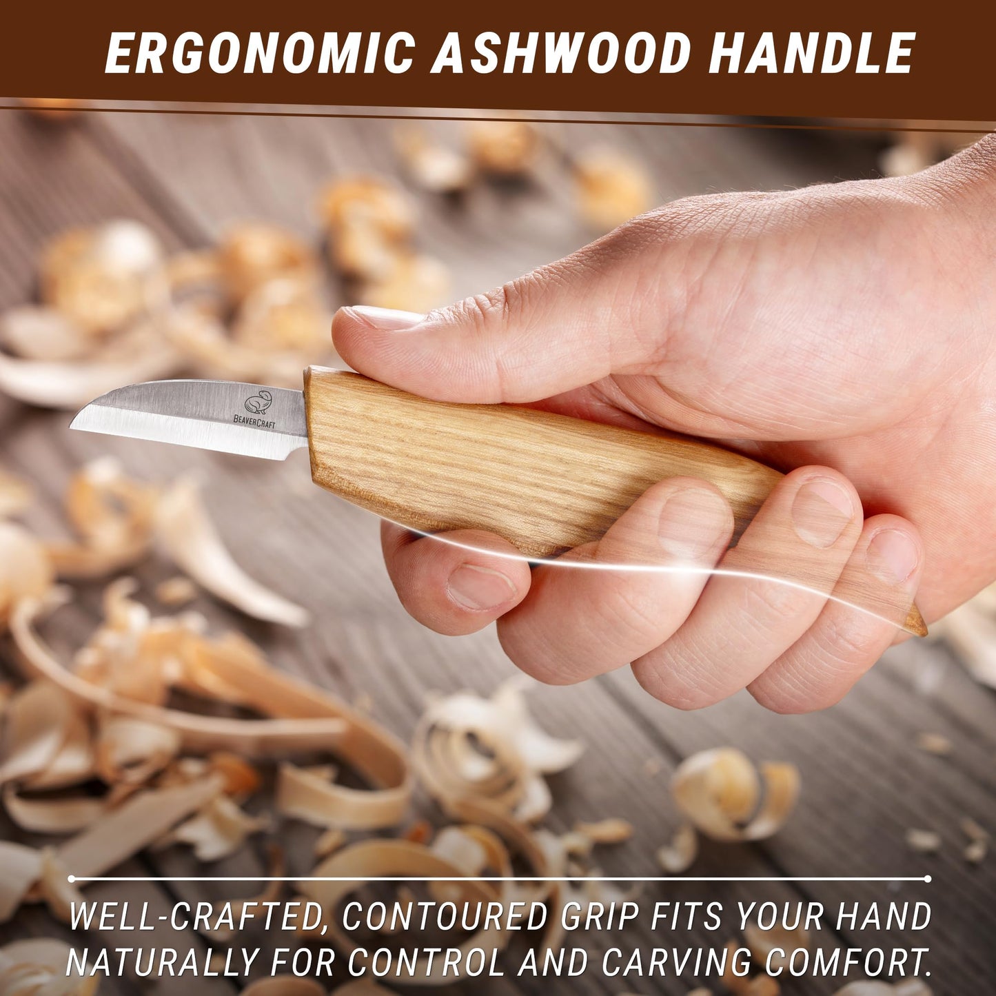BeaverCraft Whittling Knife C2 6.5" - Wood Chip Carving Knife for General Purpose - Detail Whittling Knives Carbon Steel - Wood Carving Tools for Beginners