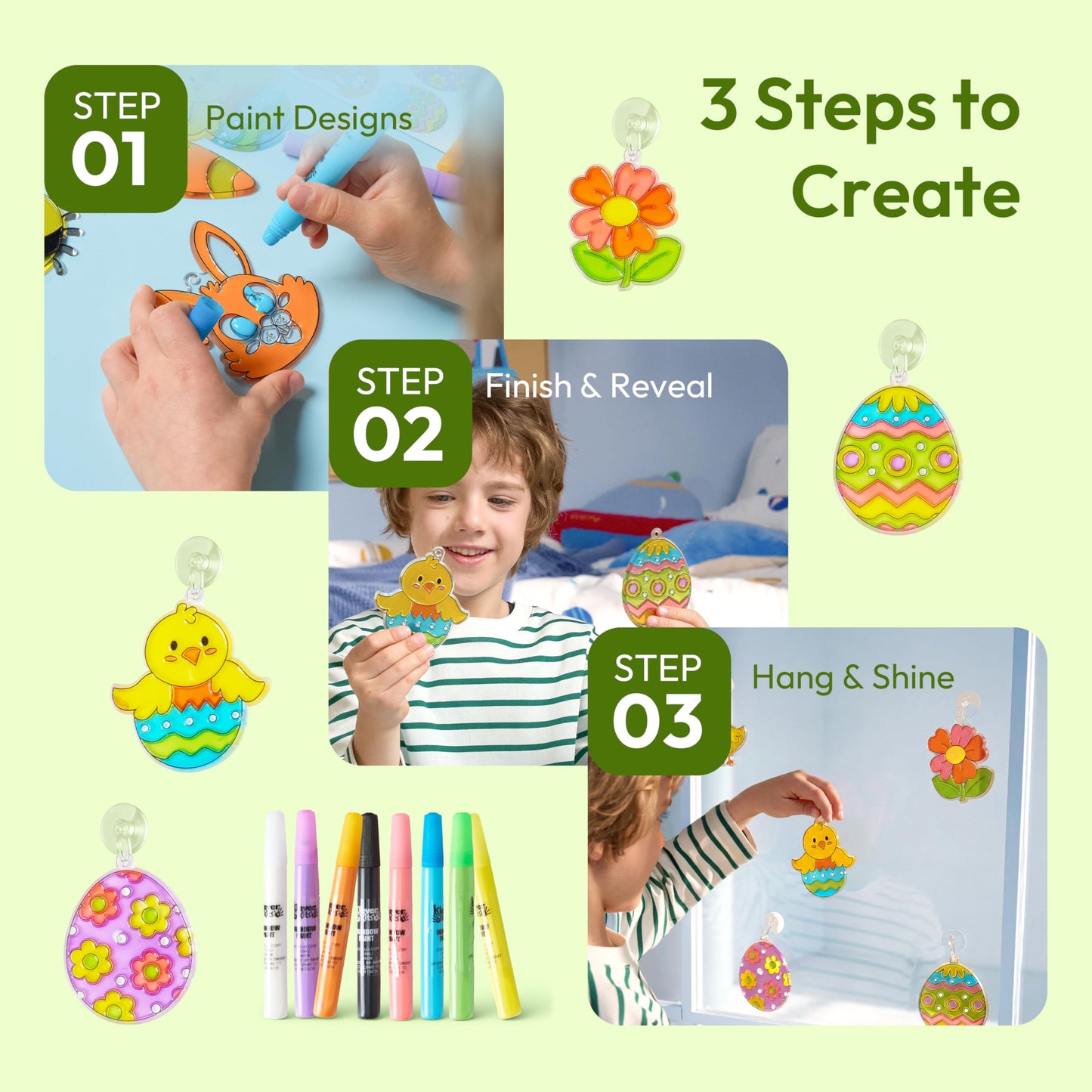 Klever Kits 18 Pcs Easter Suncatchers Crafts Set, Suncatcher Window Art Craft Kit for Kids Art & Home School Activities Party Favor Easter Party Supplies