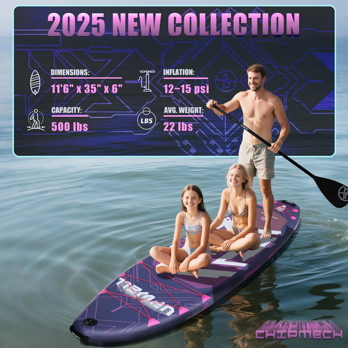 UPWELL 11'6"×35" Extra Wide Inflatable Paddle Board, Stand Up Paddle Board with Kayak Seat, Sup Paddle Boards for Adults, Chipmech Purple