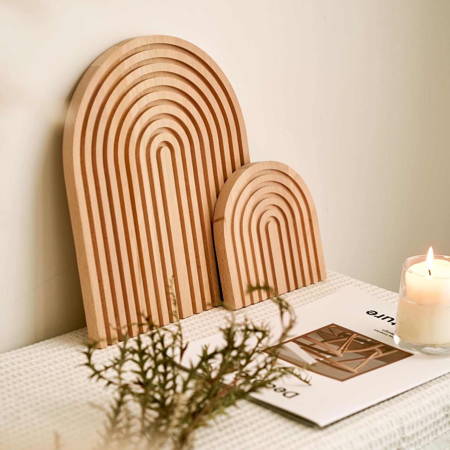 Homtik Wood Rainbow Arch - Modern Boho Room Decor for Wall Shelf, Fireplace Mantel, Counter, Table - Aesthetic Home Decoration for Living Room, Kitchen, Bedroom, Office, Nursery, Set of 2