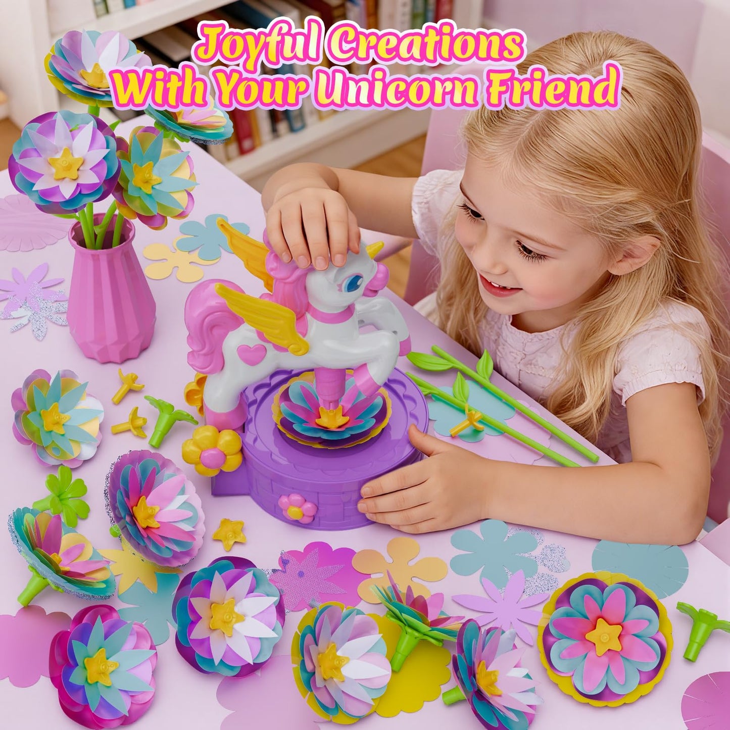 Zmpolir Craft Kits, Push-to-Create Bouquet Maker, Unicorn Toys for Girl Age 3-12, Fabric Bouquet Toys, Kids DIY Arts and Crafts Kit, Creative Birthday Gifts for 3 4 5 6 7 8 9 10 11 12 Year Old Girls