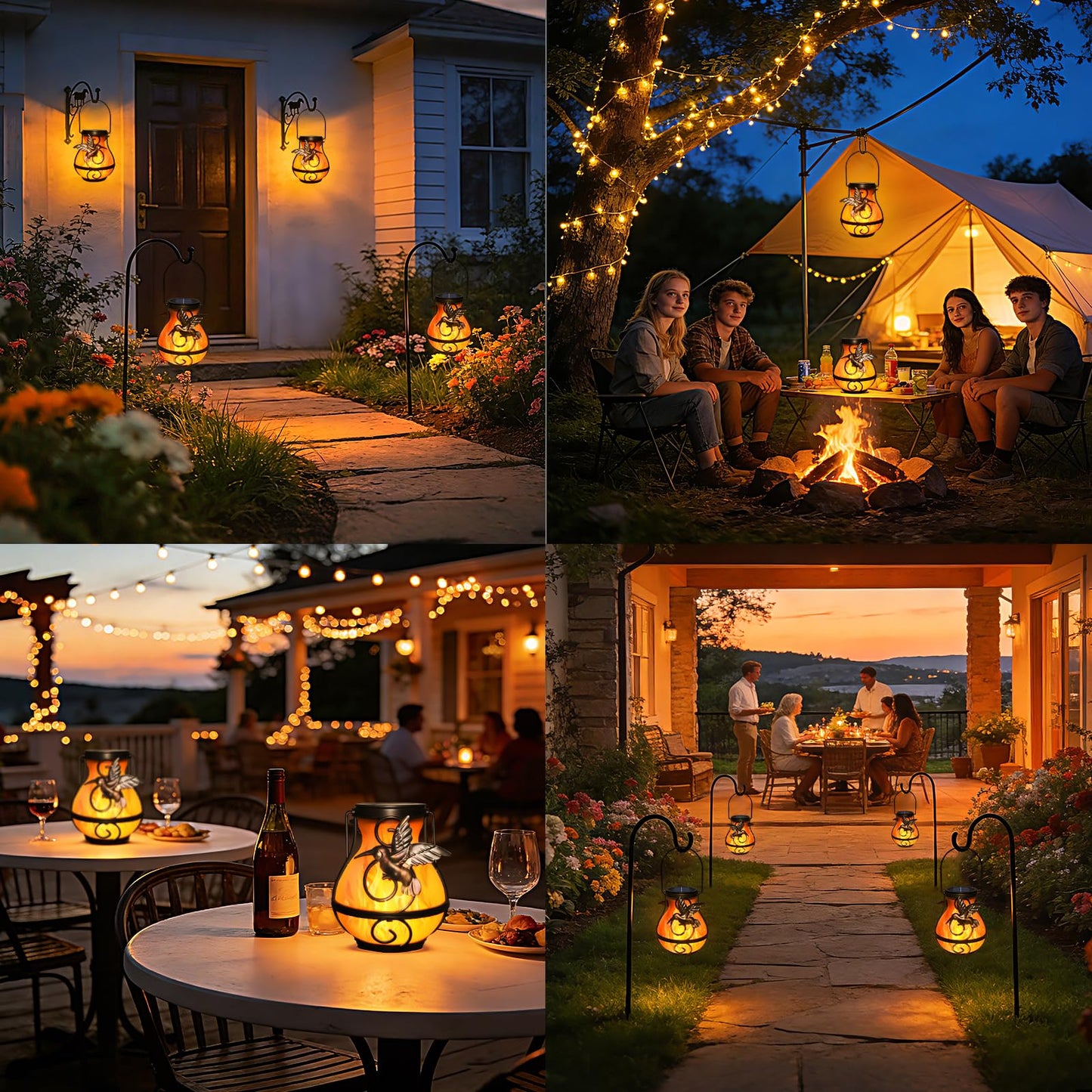 Khaornix 2 Pack Solar Lanterns Outdoor Waterproof Flickering Flame Light Hummingbird Hanging Solar Powered Lantern for Yard Patio Porch Outdoor Garden Decor Women Friend Teachers Appreciation Gifts