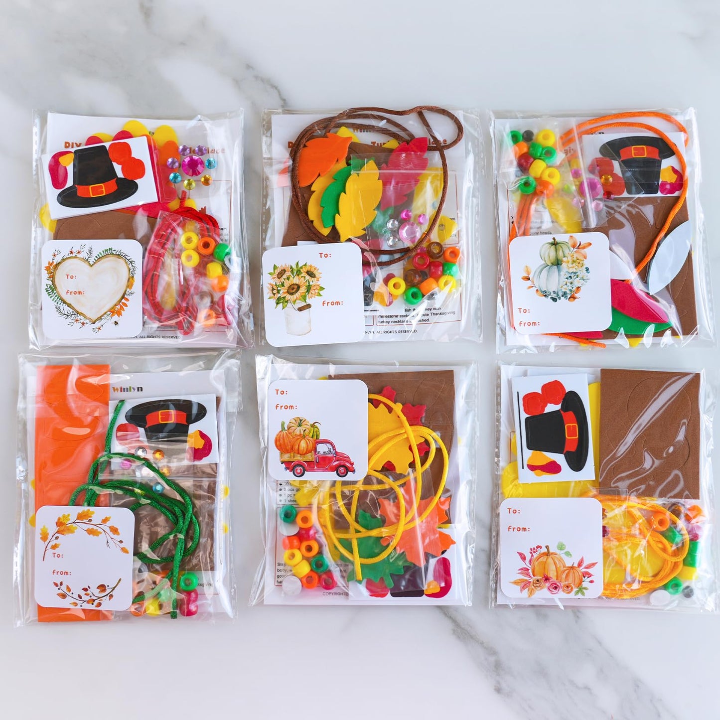 Winlyn 24 Sets Fall Craft Kits DIY Thanksgiving Turkey Necklaces Art Sets Autumn Maple Leaves Turkey Feathers Foam Thanksgiving Stickers for Kids Harvest Home Classroom Activities Party Favors