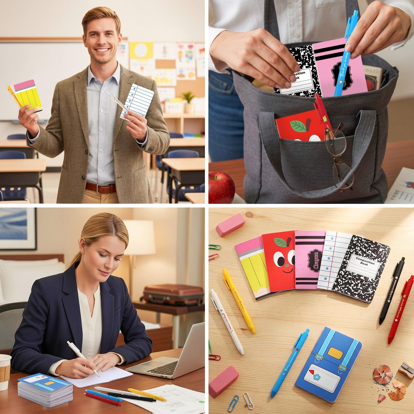 Funrous 48 Pcs Teacher Appreciation Gifts Bulk - 24 Set Teacher Notebook and Pen with Inspirational Quote, Small Pocket Notepad Journal Ballpoint Pen for Thank You Gift Women Men Adult Office Supplies