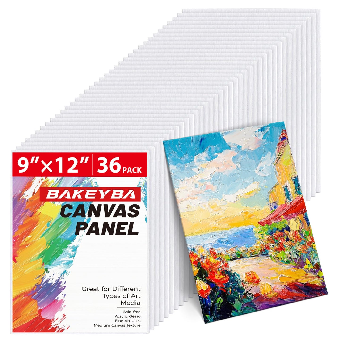 Canvas Boards 36 Pack, 9x12 Inch White Blank Painting Canvas Panels, 100% Cotton Art Supplies for Acrylics Oil Watercolor Tempera Paints