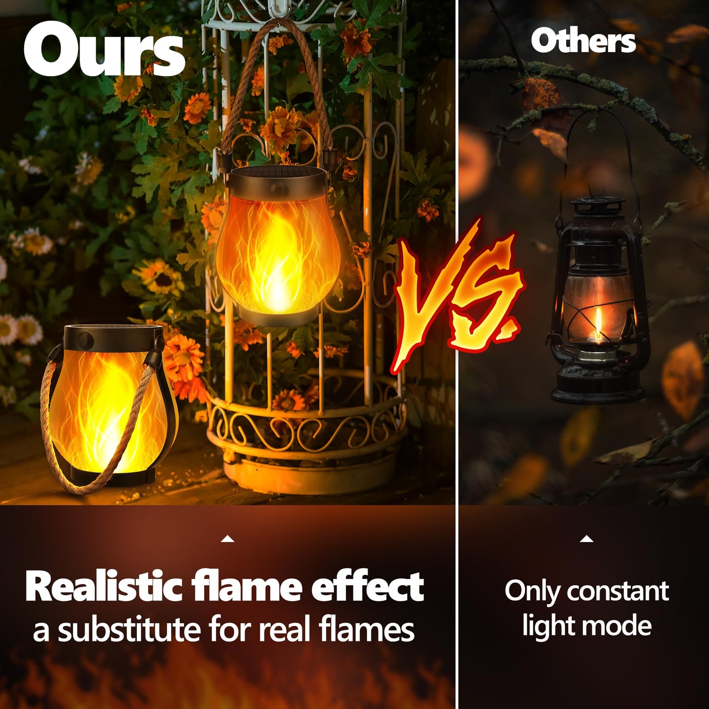 Jyoiat Solar Lanterns Outdoor Waterproof - 2 Pack everflame Solar Lantern with Dual Charging Modes of Solar & USB for Garden Yard Patio Birthday Mothers Day Gifts for Women (Warm White - 2 Pack)