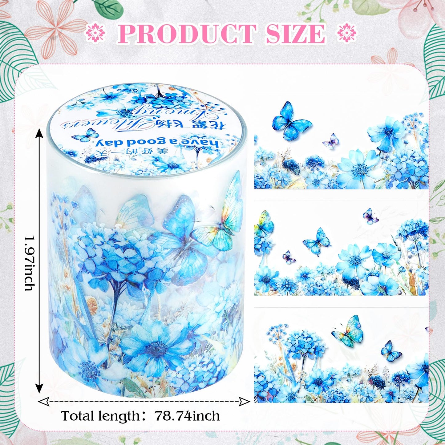 Gilprop 5 Rolls Floral Washi PET Tape Set Flower Butterfly Scrapbook Junk Journal Supplies, Clear Decorative Tape Stickers DIY for Arts Crafts Bullet Planner, 50mm Wide x 78. 74 Inch Long/roll