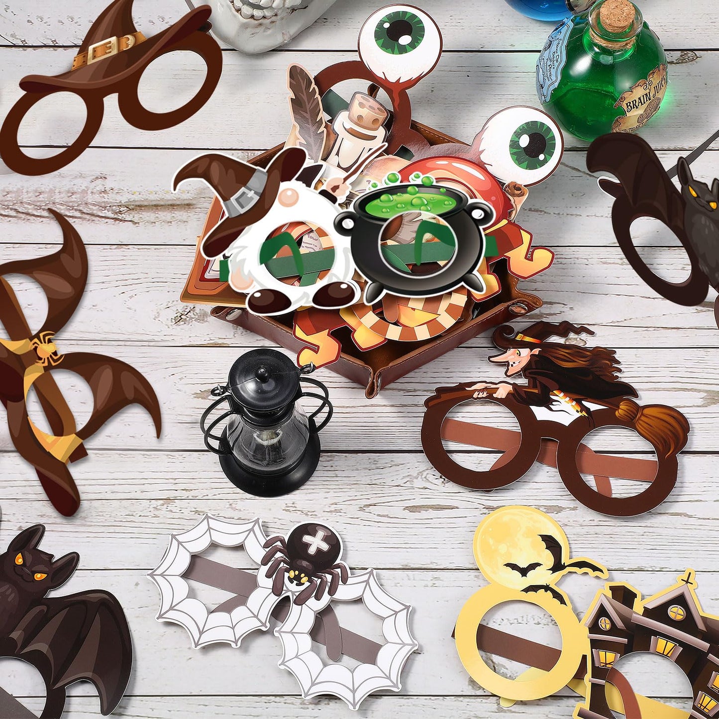 Harrycle 32 Pcs Halloween Wizard Party Decorations Paper Eyeglasses Wizard Photo Prop Glasses Frame Costume Supplies for Halloween Birthday Party Favors