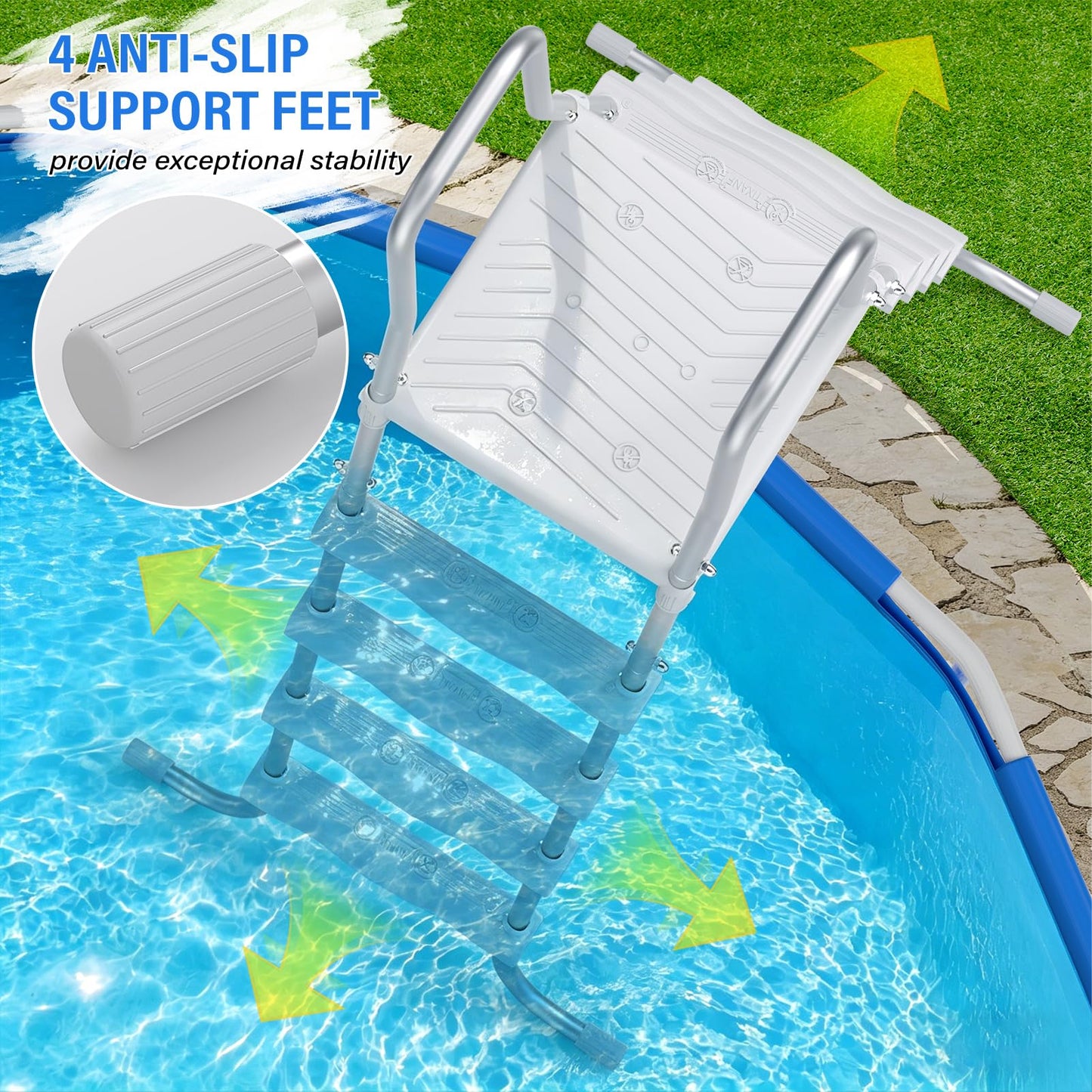52" 4-Step Steel Frame Above Ground Swimming Pool Ladder, Heavy Duty Double Sided Removable Pool Steps with Non-Slip Plastic Steps and Platform for Entry and Exit the Pool
