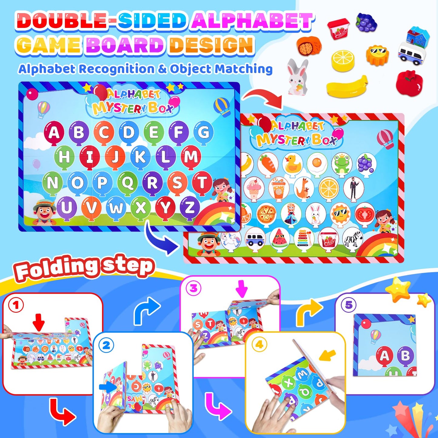 Mystery Alphabet Box - 26 PCS Letters Sorting & Matching Game, Activities Letter Sounds Fine Motor Learning Toys for Preschool Kindergarten Classroom, Easter Basket Stuffers Gifts for Kids Toddlers