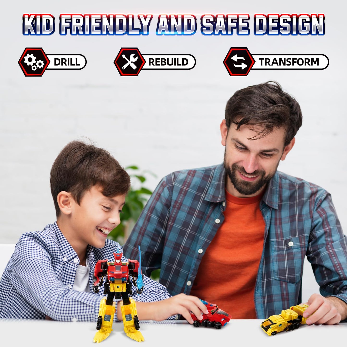QUANTUM HEROES DINOSTER Transforming Toys, 2-in-1 Transforming Robot Raptor Tron, 7.48-inch Action Figure Children's Robot Toy, Cool Transforming Toys for Boys and Girls Age 5+, Red and Yellow