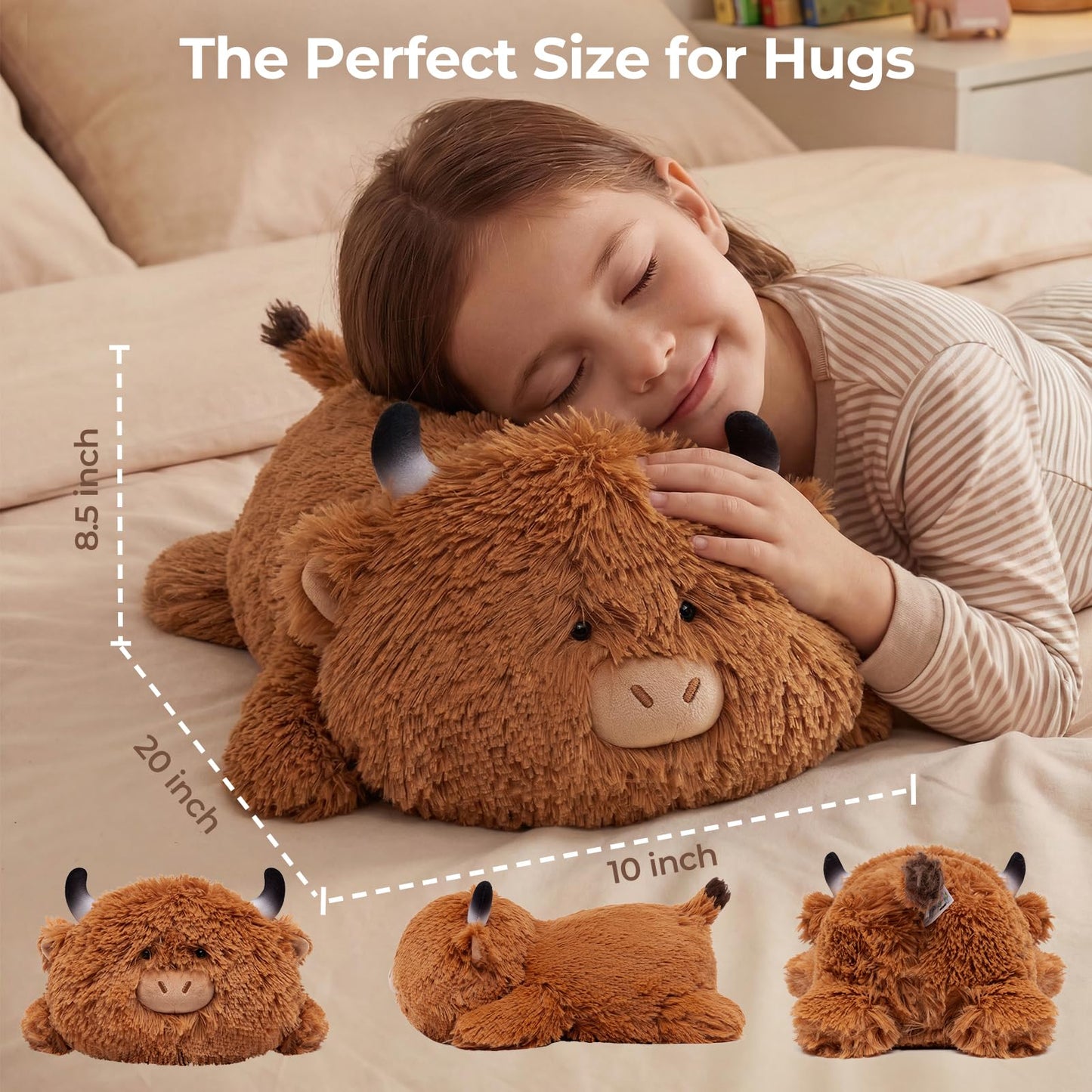 Mewaii Cute Highland Cow Plush Pillow, Kawaii Plushies Highland Cow Stuffed Animals, Squishy Plushies, Cuddle Plush Pillow for Kids & Girls (13 Inch)