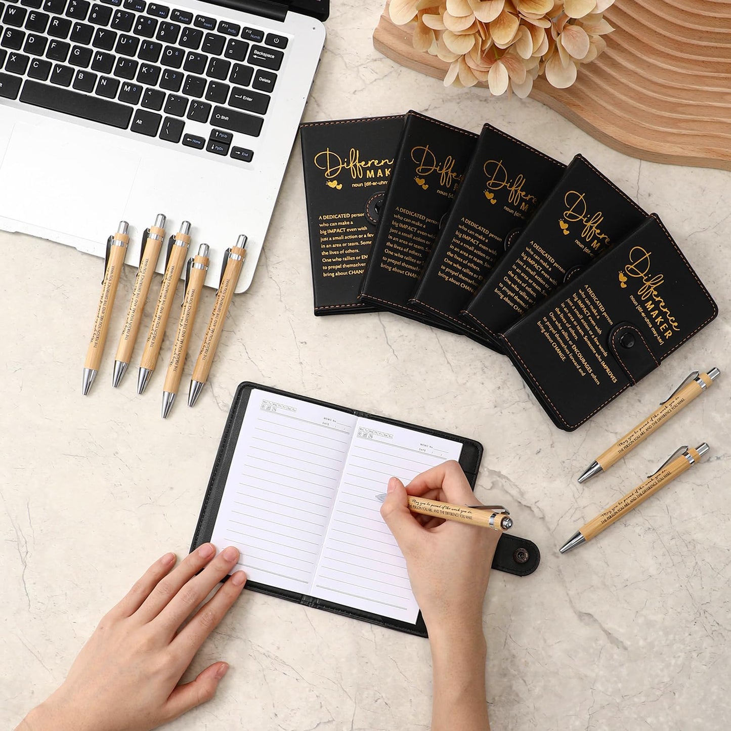 Marspark 20 Sets Difference Maker Teacher Appreciation Gifts Inspirational A5 Leather Notebooks with Pens Thank You Motivational Nurse Week Gifts for Men Women Nurse Teacher Graduation (Black)