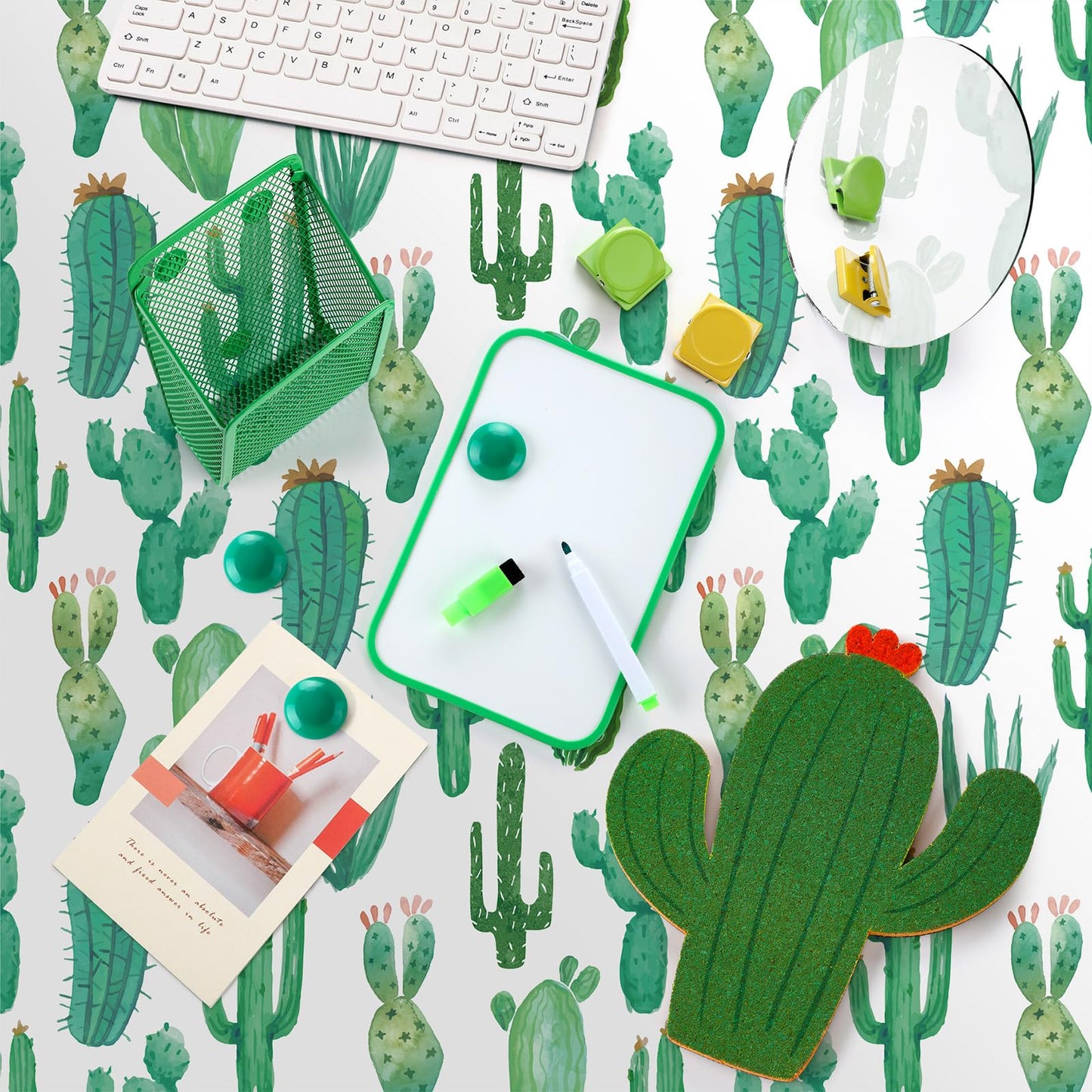 Harloon 15 Pcs Locker Decoration and Organizer Kit Locker Wallpaper Magnetic Pen Holder and Mirror Whiteboard Marker Cork Board with 3 Push Pins 3 Magnetic Clip 6 Magnets(Cactus)