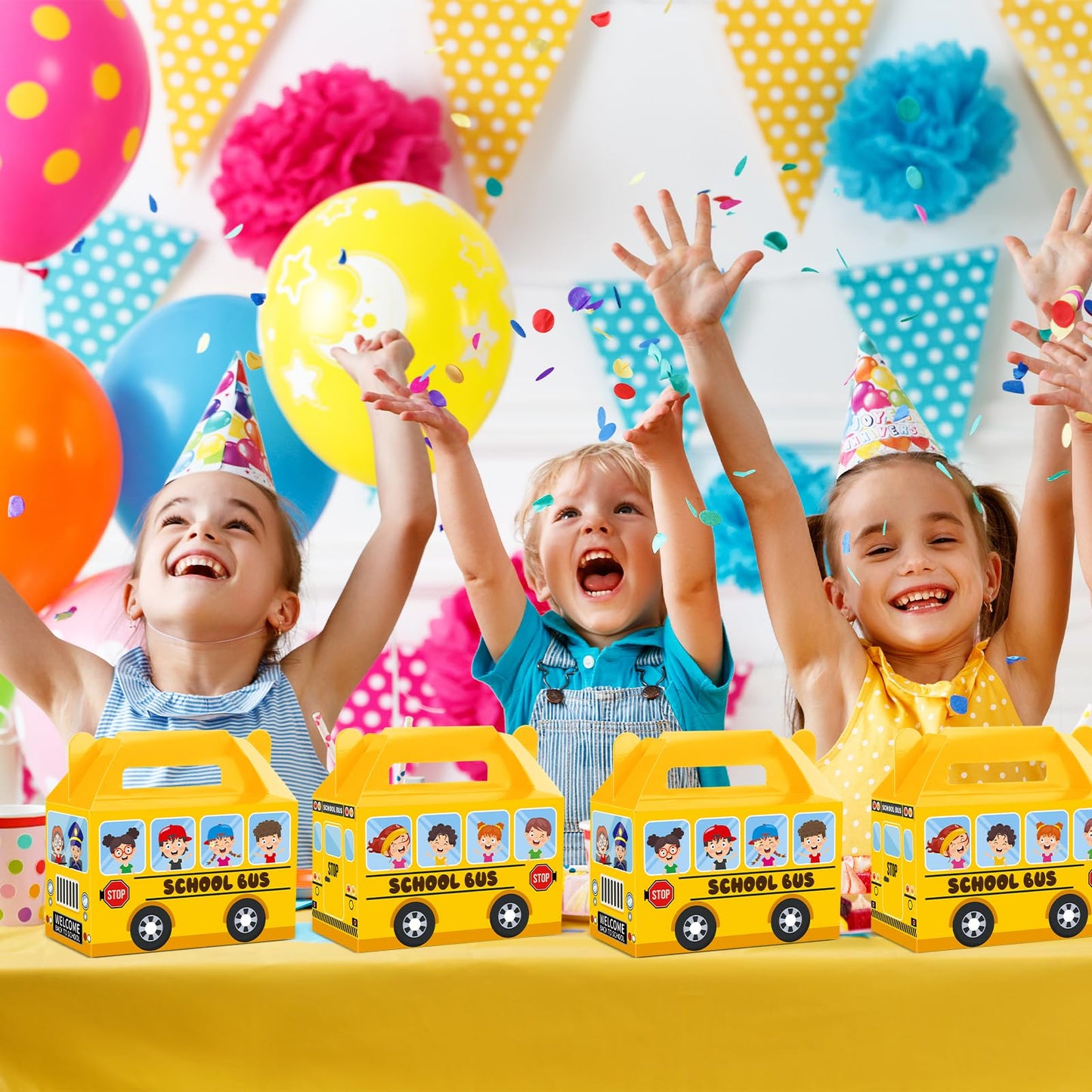 ojustbeok 24Pcs School Bus Party Treat Boxes School Bus Gift Box Party favor Yellow School Bus Goodie Gift Boxes for Kids Classroom Decorations Welcome Back to School Birthday Baby Shower Supplies
