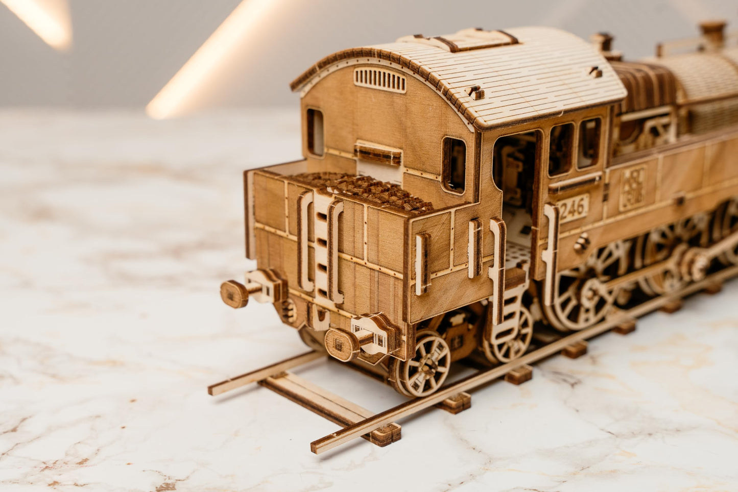 Wood Trick Grand Traveler 246 Wooden Train Set w/Railway - Rides up to 20ft - 16x4″ - Locomotive Model Kit - 3D Wooden Puzzles for Adults to Build - Engineering DIY Models for Adults to Build