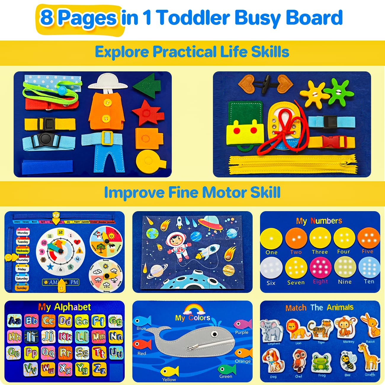 SYHLN Toddler Montessori Busy Board Toys for Little Boy Gifts: Educational Preschool Learning Travel Toys, Busy Book Learning Sensory Toys for Toddler Boys, Boys Dinosaur Christmas Birthday Gifts
