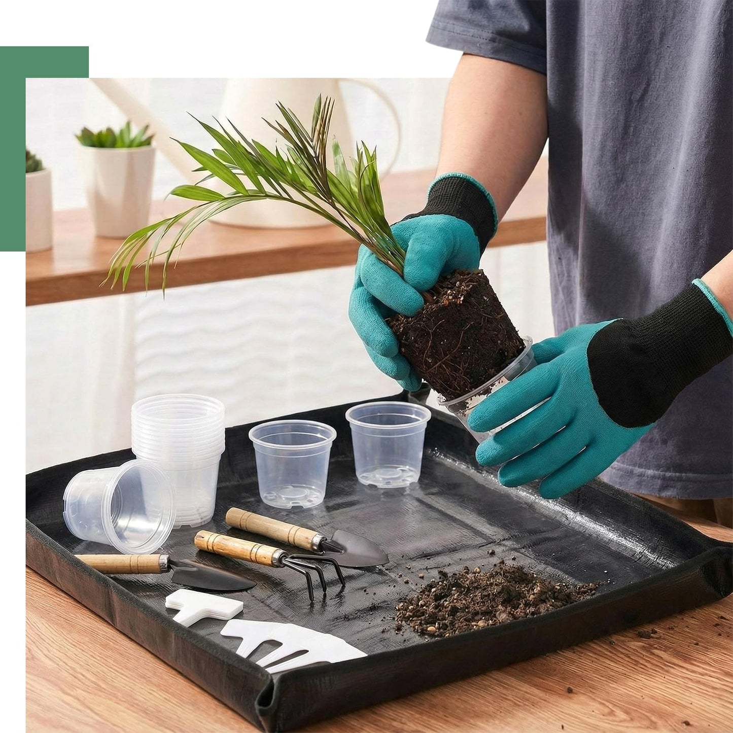 Yiyiring 83 Pcs Garden Supplies Tools Kit, 3 Inch Clear Plastic Plant Pots with Transplanting Mat, Trowel Cultivator Rake Set, Label & Glove, Succulent Tools Gift for Plant Lovers Accessory