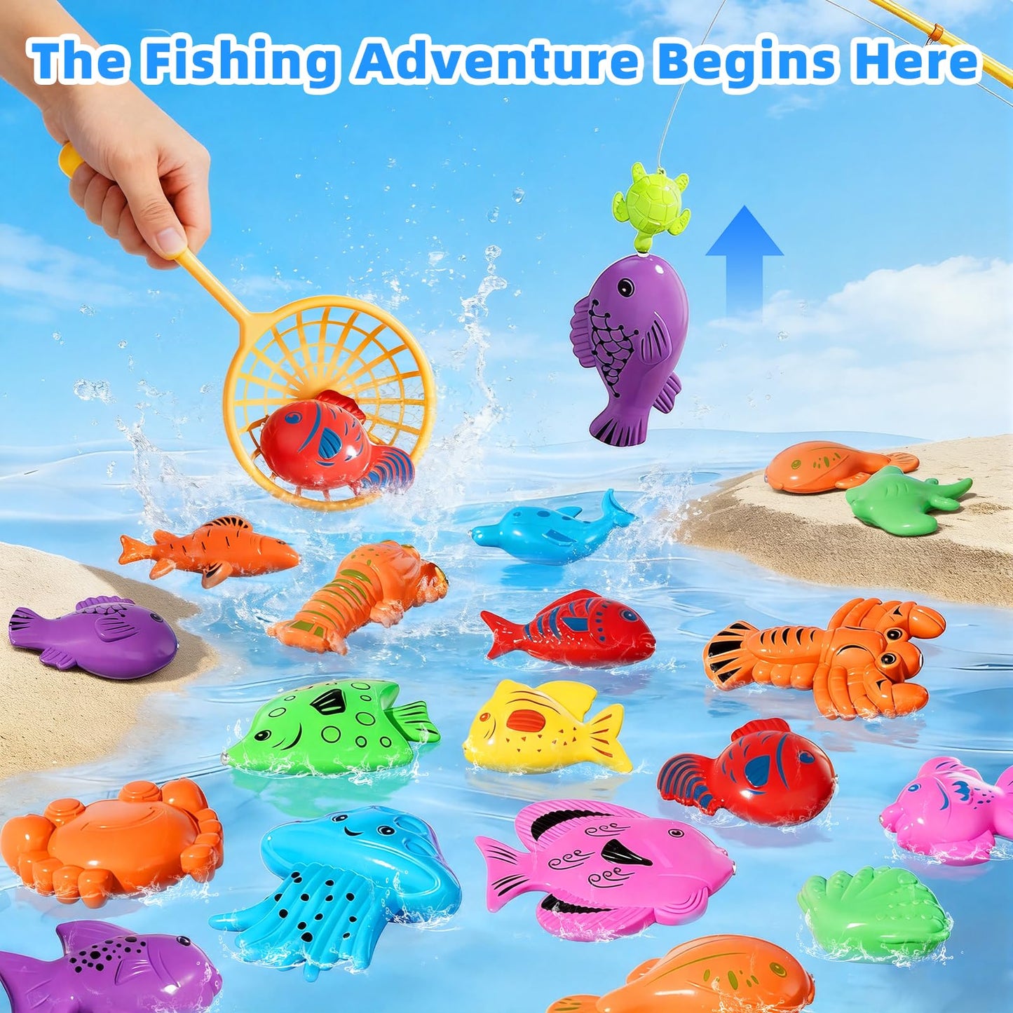 BLmukce Magnetic Fishing Game Toys with Inflatable Pool for Toddlers 1-3 3-5, Kids Bathtub Pool Water Table Toys, Birthday for 2 3 4 5 6 Year Old Boys Girls