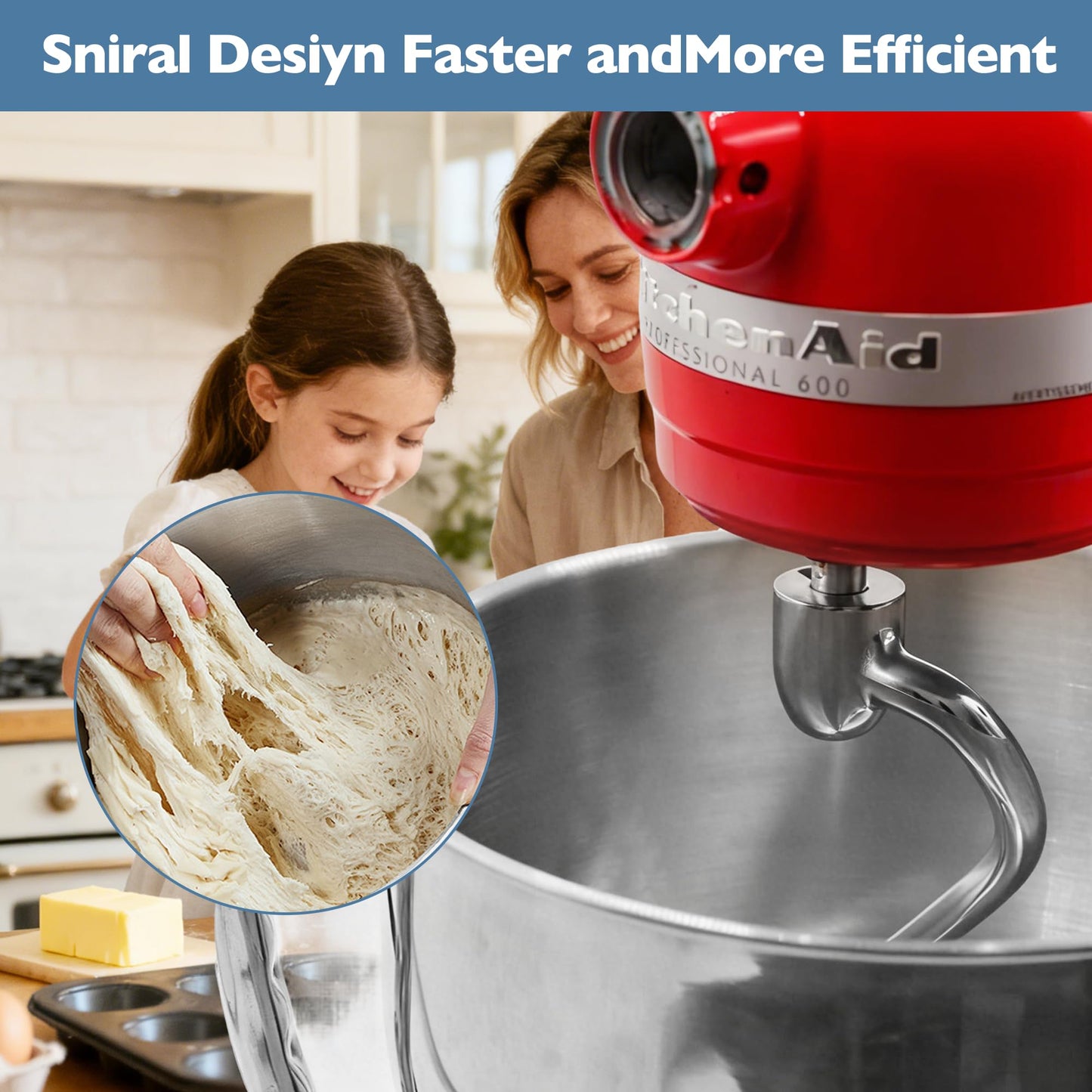 Stainless Steel Dough Hook for KitchenAid 5-6QT Bowl-Lift Stand Mixers, Fit for KSM5 KV25G0X KV25G8X KV25H0X KP26M1X KP26M8X, Heavy Duty, Dishwasher Safe