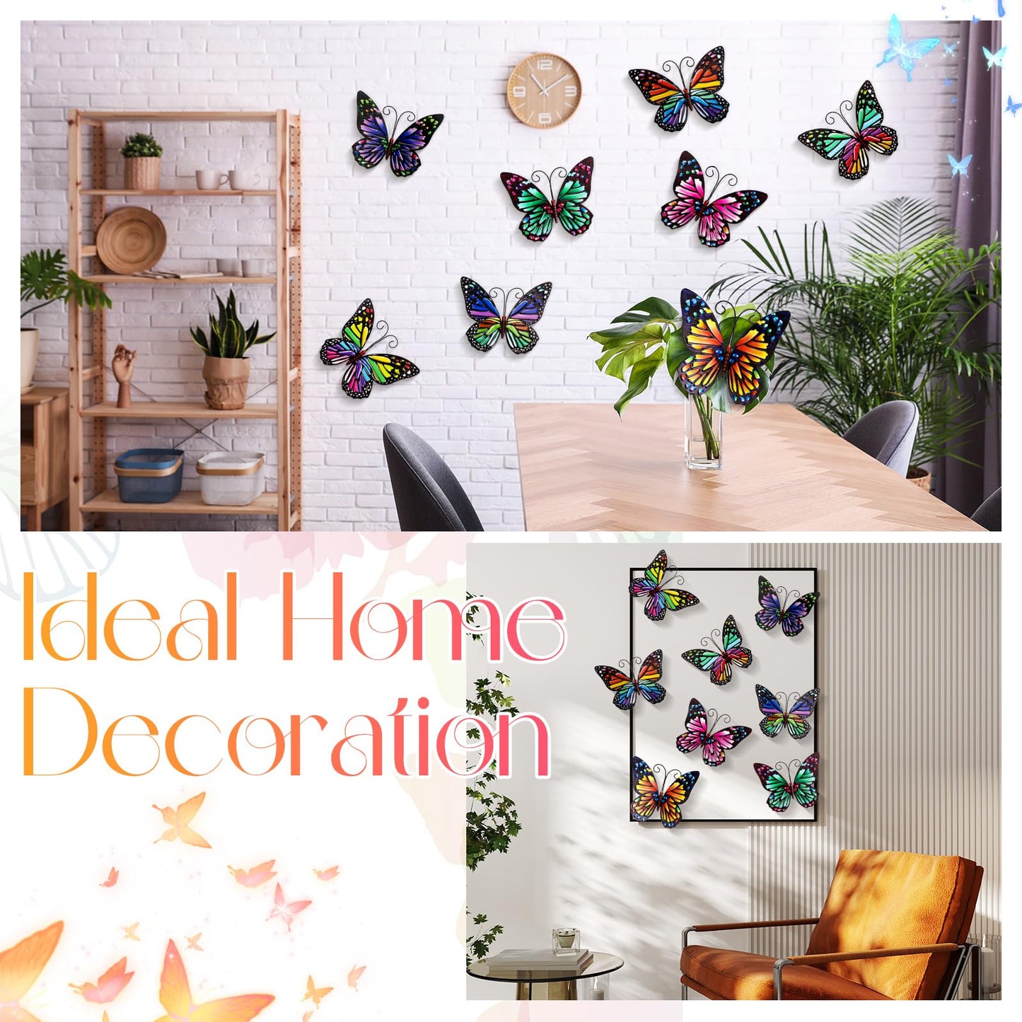 Jetec 8 Pcs Metal Butterfly Wall Decor 6.5 Inch Outdoor Butterflies Wall Art Sculpture 3D Butterfly Hanging Decoration for Spring Outside Fence Garden Yard Home Patio Balcony(Cute Style)