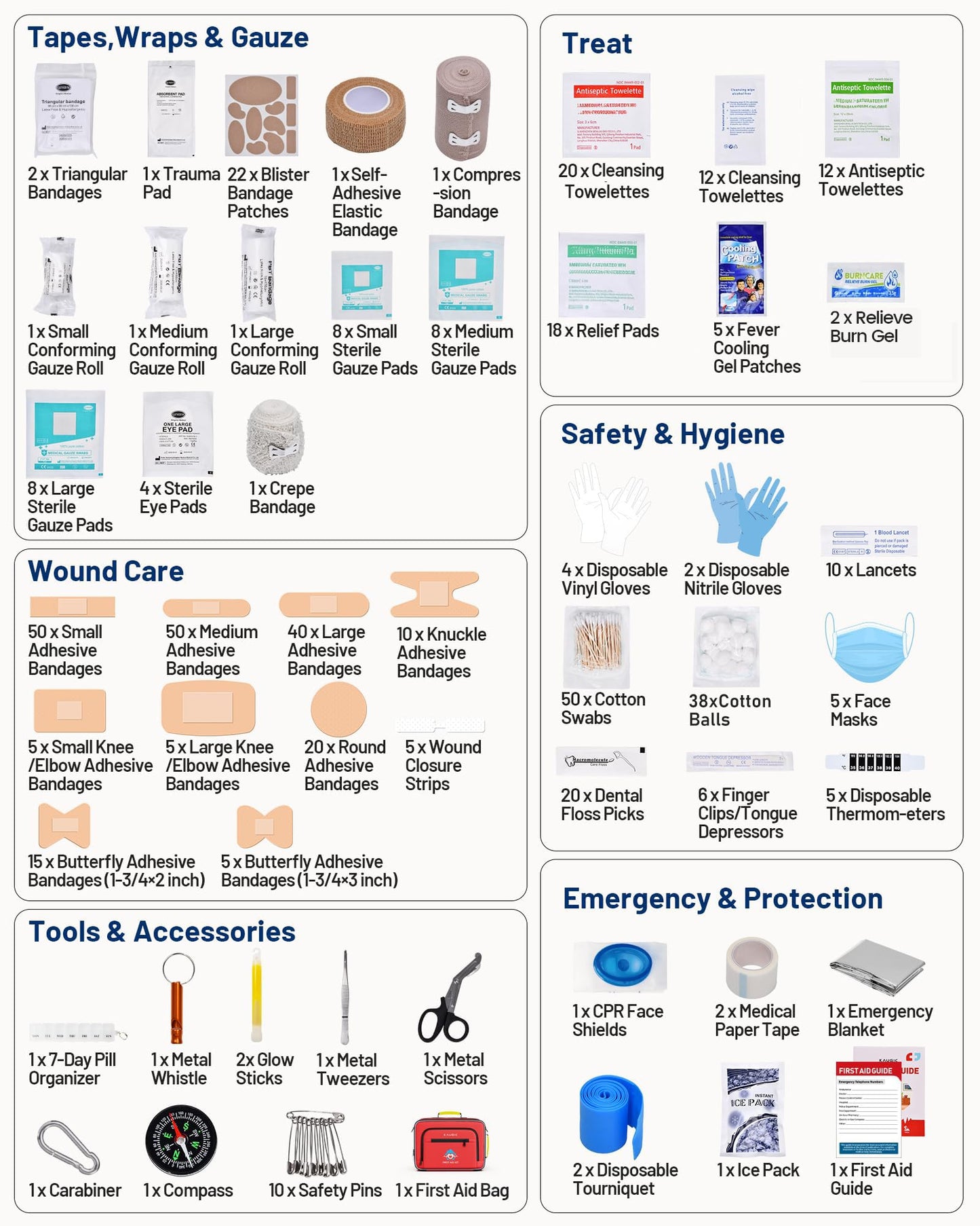 500 PCS First Aid Kit for Travel Camping Car Home Businesses, Well-Organized Emergency Kit, Survival Trauma First Aid Kits for Home College Dorm Essential Supplies