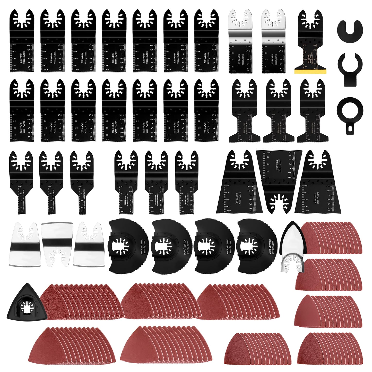 PETOX 159 PCS Oscillating Saw Blades with Sandpaper, Universal Titanium Multitool Blades for Wood/Plastics/Metal, Quick Release Multi Tool Kits Compatible with Dewalt, Ridgid, Ryobi, Rockwell