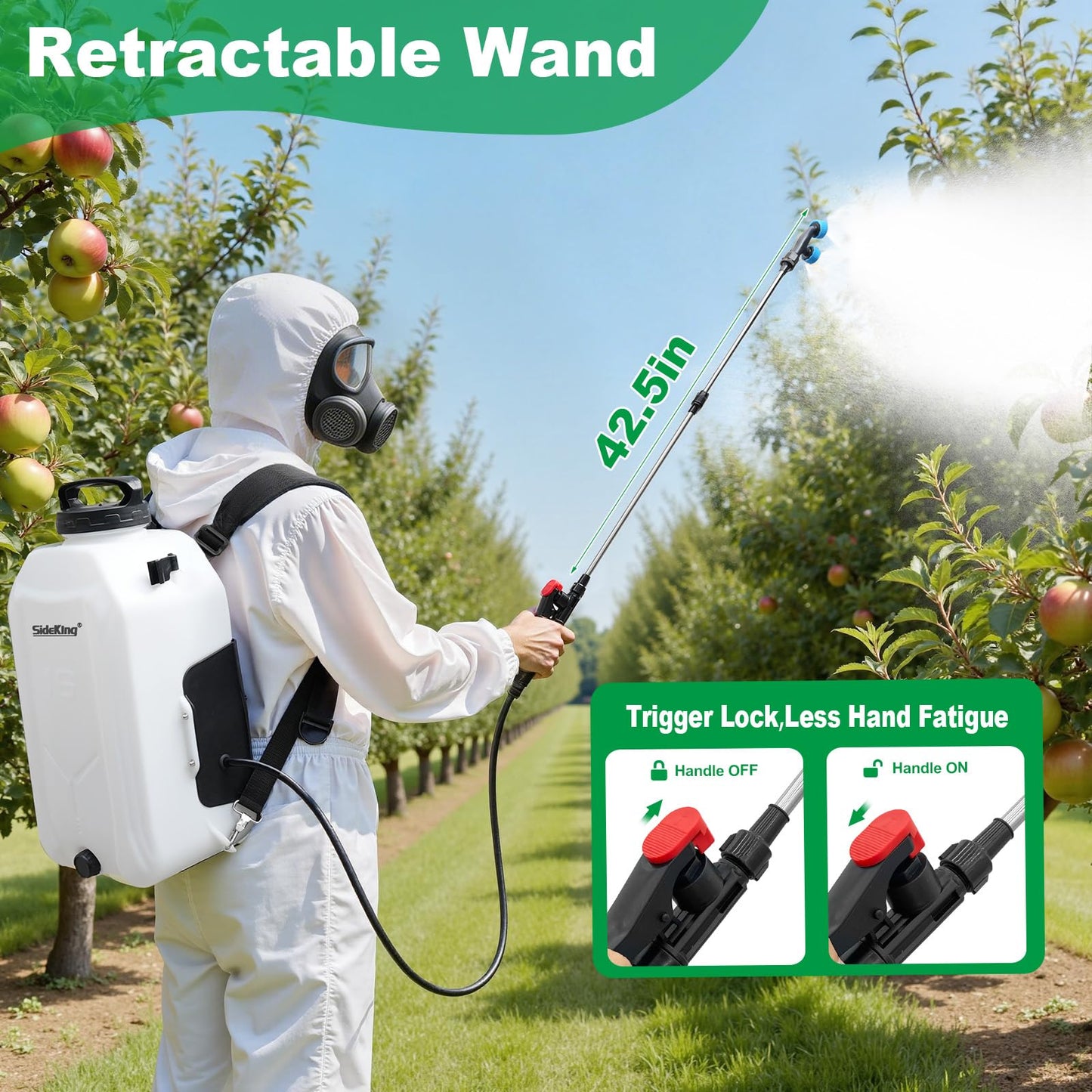 SideKing 4.2 Gallon Backpack Sprayer Battery Powered, 100 PSI Electric Garden Sprayer Compatible with Makita 12V Battery, Weed Sprayer with Telescopic Wand & 4 Nozzles for Lawn, Yard & Pest Control
