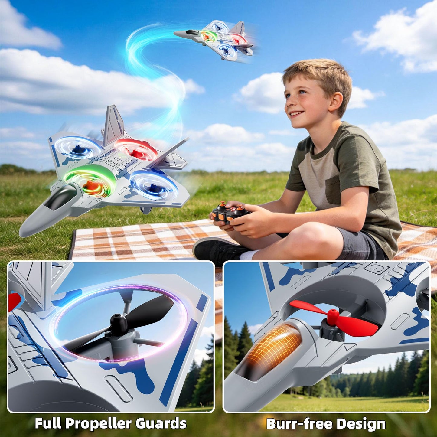 Remote Control Airplane Drone for Kids Ages 4-6-8-10-12, RC Plane Jet Drone with One Key Take Off-Landing, Headless Mode, 360° Flip for Kids Boys Beginners, Outdoor Flying Toys Birthday Gifts for Boys