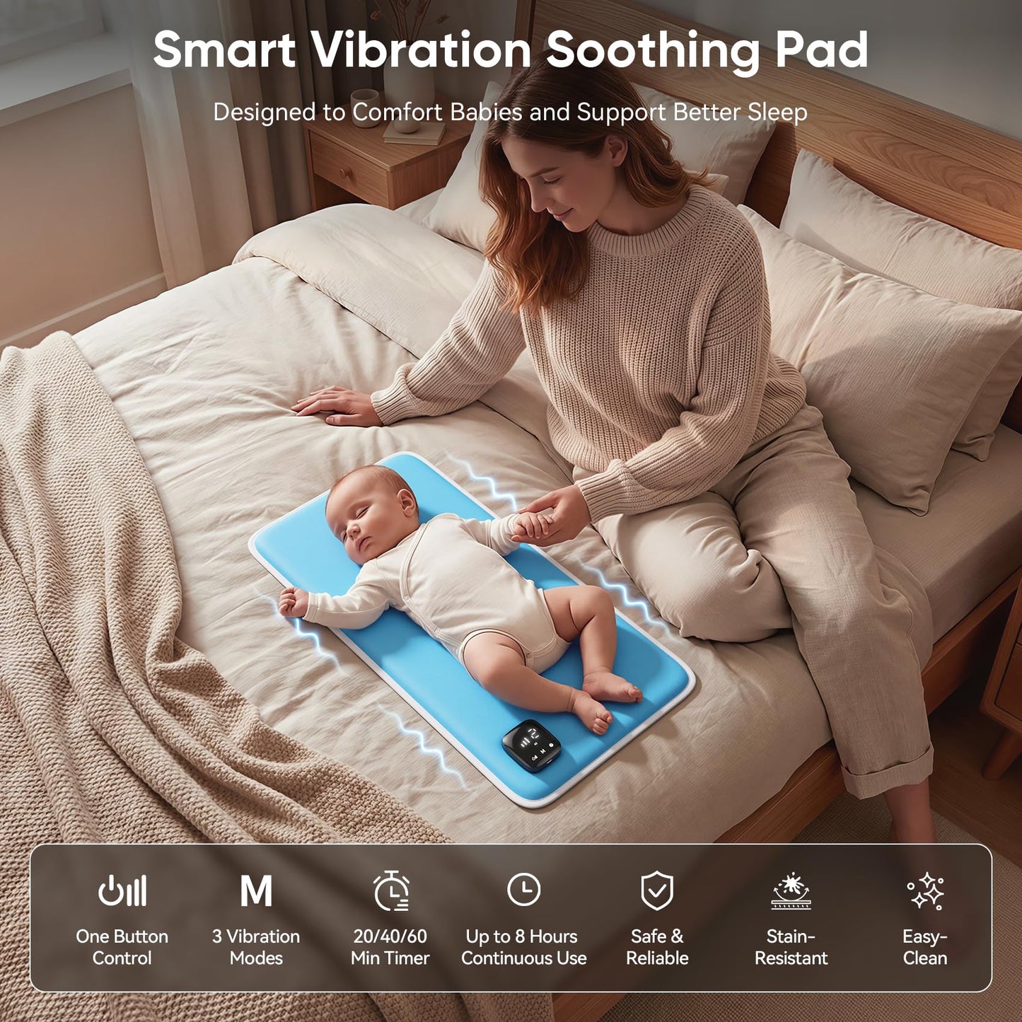 Baby Vibrating Sleep Soother Mat, Vibrating Mattress Pad Sleep Soother, 90 Min Timer, Vibrating Mat for Sleep, Aid to Calm Fussy Newborn for Easier Rest, Infant: 0-12 Months, Lake Blue