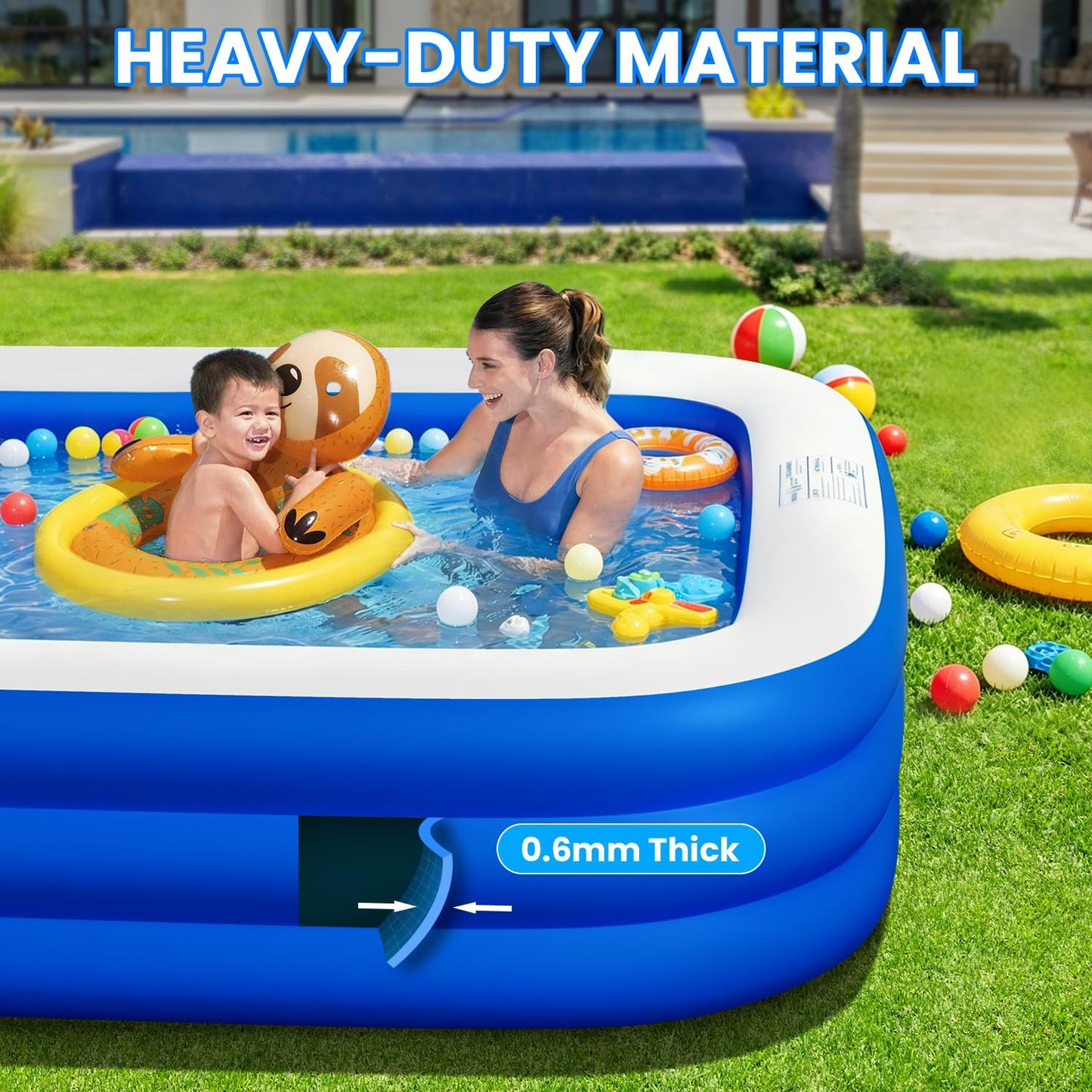 Oversized Inflatable Pool for Adults, 145" x 74" x 22" Extra Large Blow Up Family Swimming Pool, Durable Thickened Above Ground Pool for Backyard, Outdoor, Garden, Summer Water Party