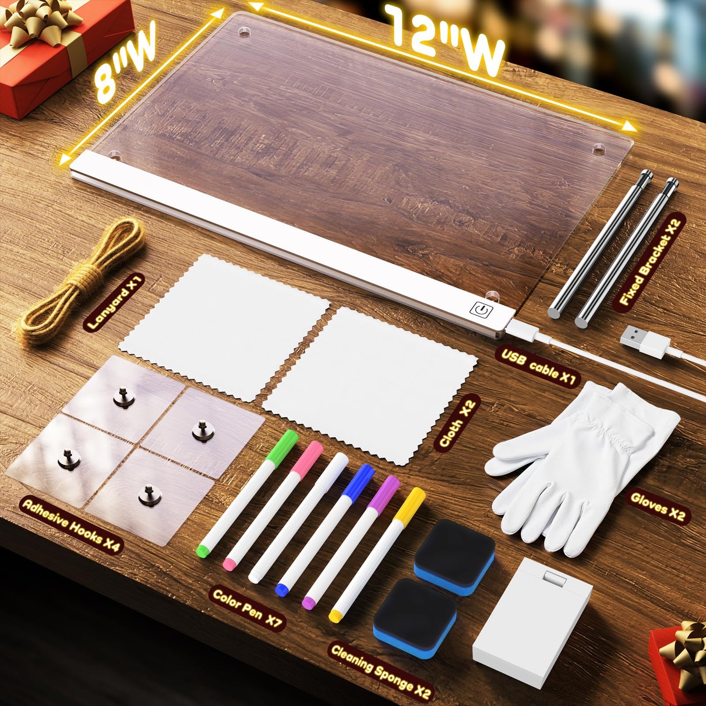 14'' LED Drawing Board for Kids with 7 Colors & 3 Modes, Neon Art Light Up drawing board with Battery Case, Doodle Magic lumiboard Writing Tablet, Birthday Christmas New Year Gifts Toys for Girls Boys