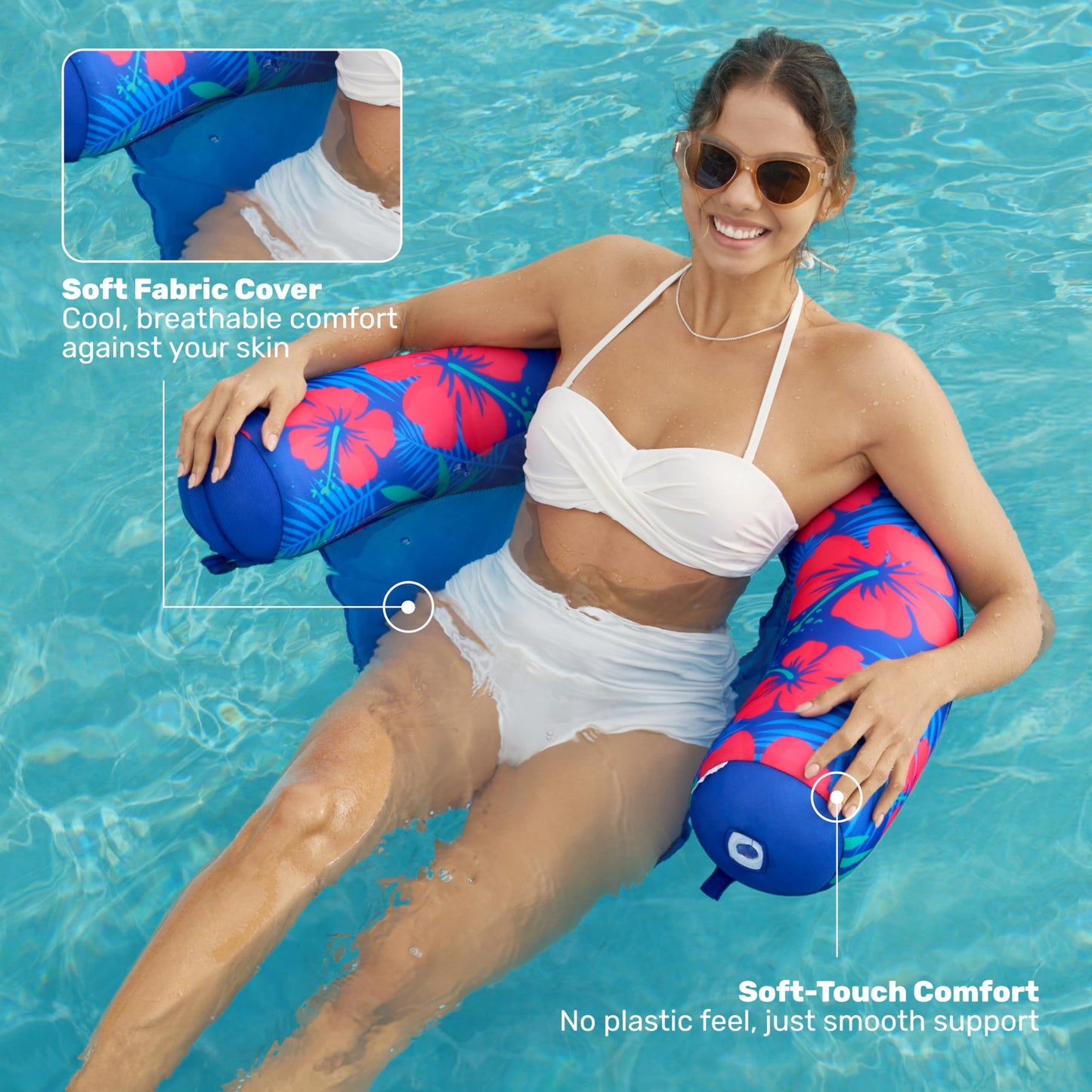 SLOOSH Pool Floats Chairs Adult,2 Packs Inflatable Noodle Chair with Sling Soft Fabric,Floating Pool Float Lounge Water Swimming Floaties for Party Summer Water Fun（Flower Leaves）