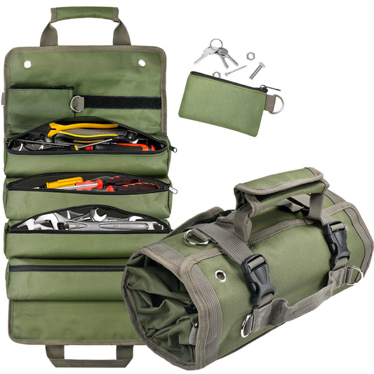 Tool Bag Organizer Roll Up: Gifts for Men Fathers Day Dad Gifts for Him Boyfriend Husband Birthday Portable Motorcycle Tool Box Woodworking Gift for Mechanic Craftsman Electrician Rollup Toolbag