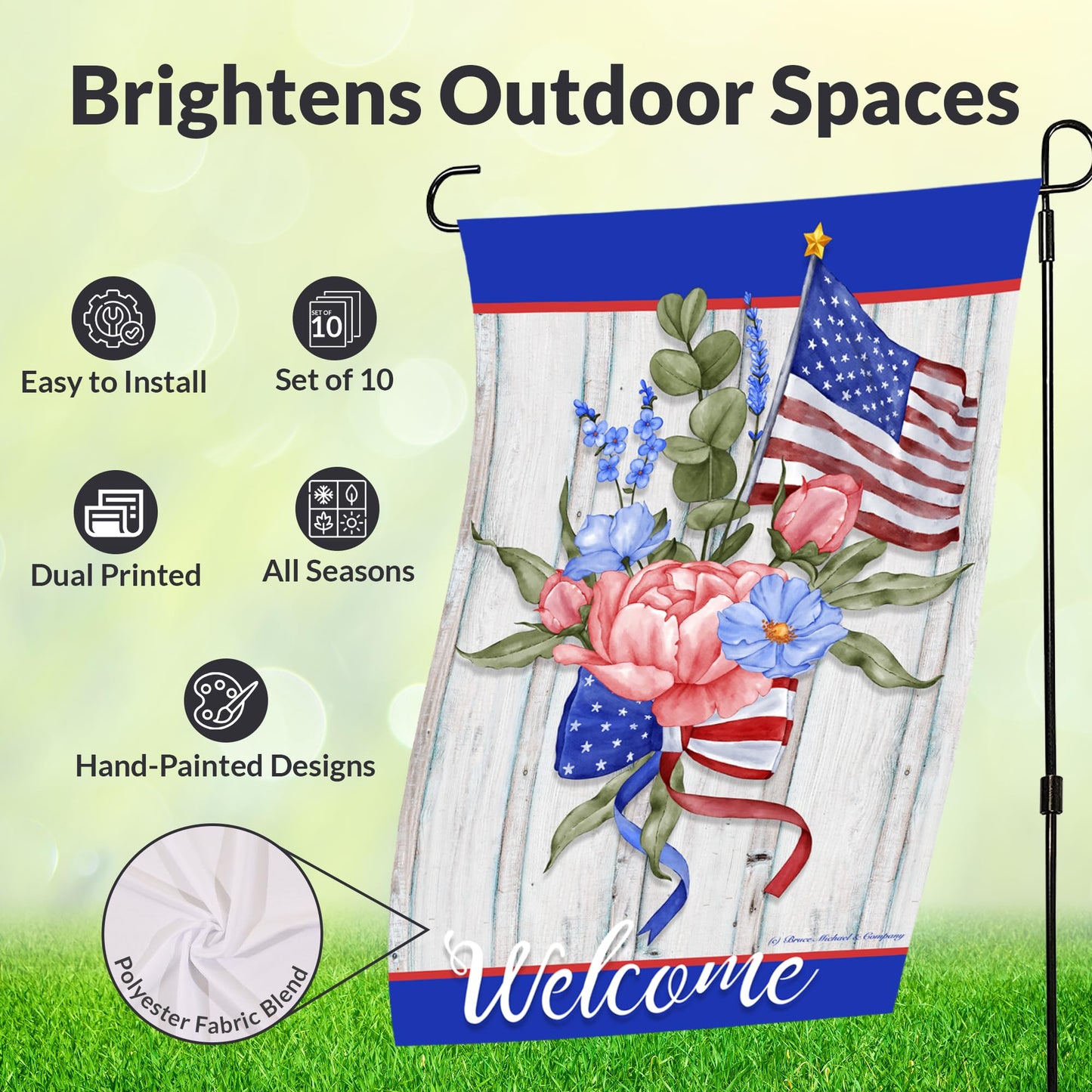 Seasonal Garden Flags Set of 10 12x18 inch Double Sided Yard Flags, Outside Small Garden Flag with Anti-Wind Clip and Stopper, Outdoor Holiday Lawn Decorative Decor