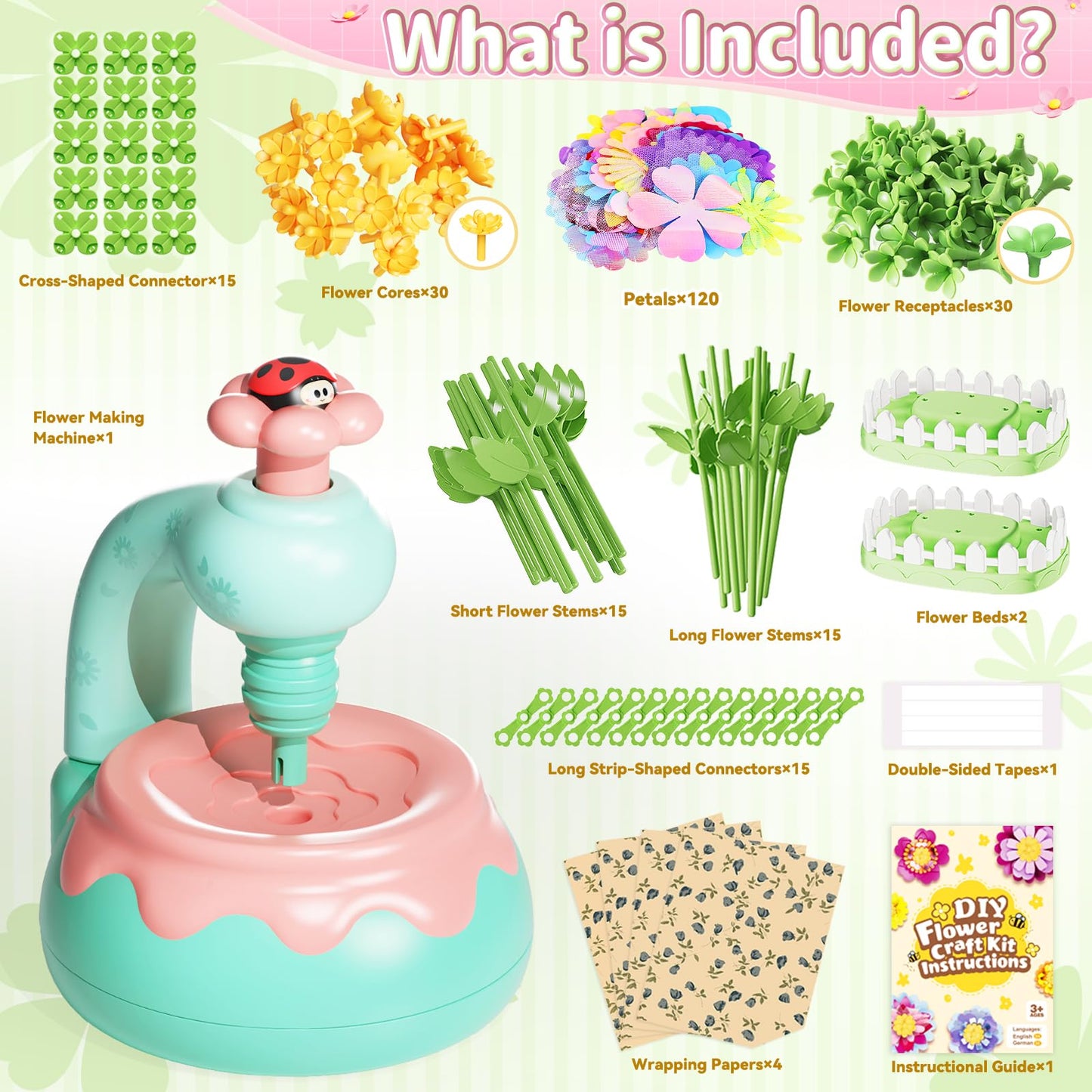 Euclidean Cube Flower Bouquet Making Kit, DIY Flower Bouquets Craft Toys for Kids, Arts & Crafts Educational Activity Set for Girls Toddler, Birthday Gift for 4 5 6 7 8+ Year Old Girls and Boys