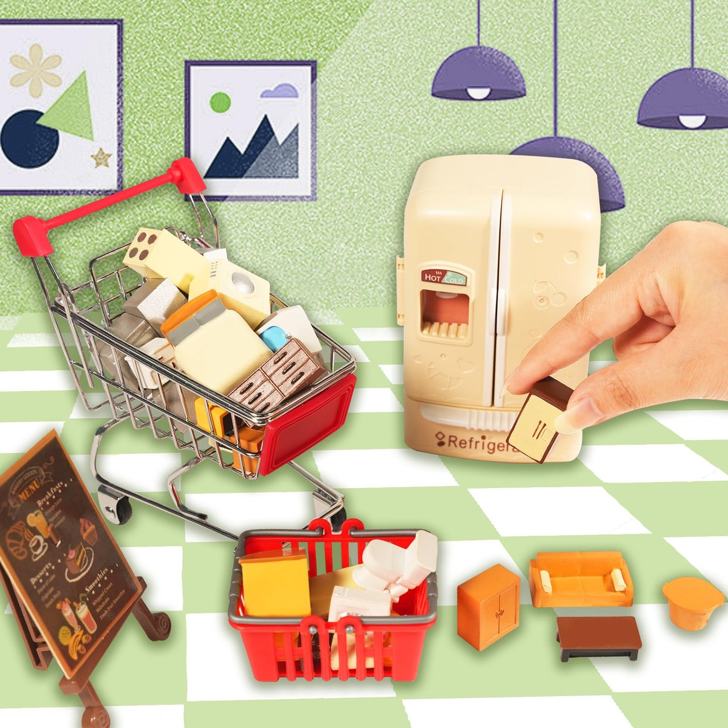 Hiawbon 31PCS Miniature Furniture Set, 1：48 Scale Resin Miniature Accessories and Furniture, Kitchen Bathroom and Living Room Set, Miniature Furniture Kit for Fairy Garden Home Decor