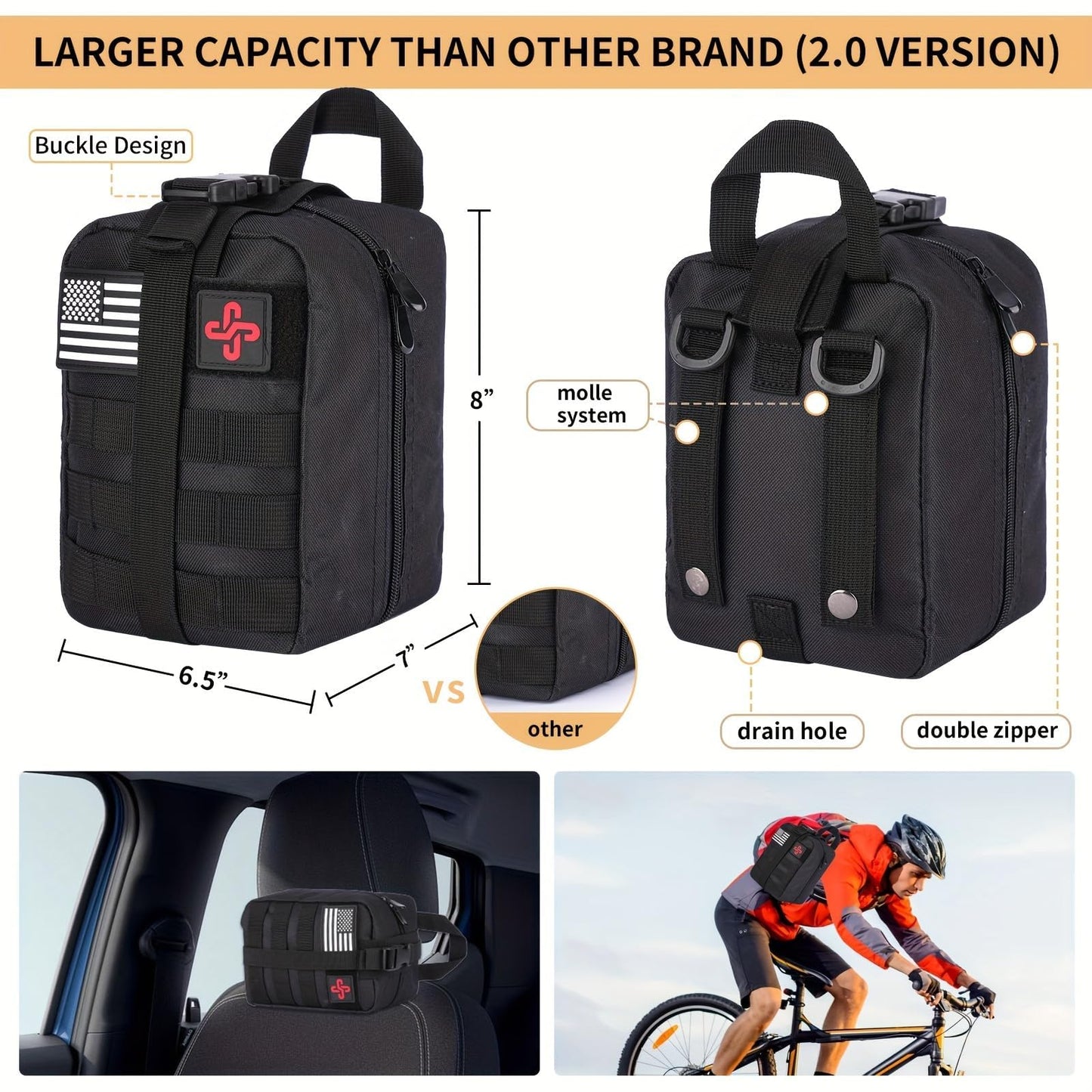 Survival Kit, 252Pcs Survival Gear First Aid Kit with Molle System Compatible Bag and Emergency Tent, Emergency Kit for Earthquake, Outdoor Adventure, Hiking, Hunting, Gifts for Men Women (Black)