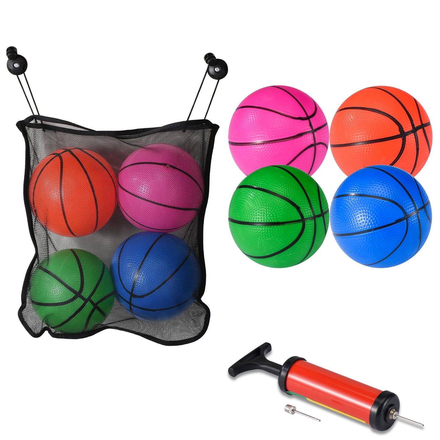 DAOLONG 4 Pcs Replacement Balls for L-ittle Tikes Basketball Hoop Set with Mesh Storage Bag, Lightweight Soft Small Basketball，6 Inches Colorful Small Balls, Includes Air Pump