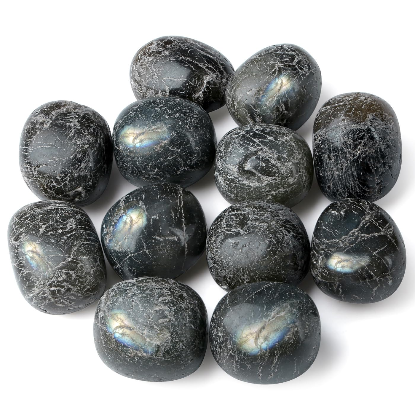 DUQGUHO Labradorite Crystals Healing Crystal Stones Set Natural Crystals Bulk Irregular Tumbled Polished Crystal Stones 0.45 lbs