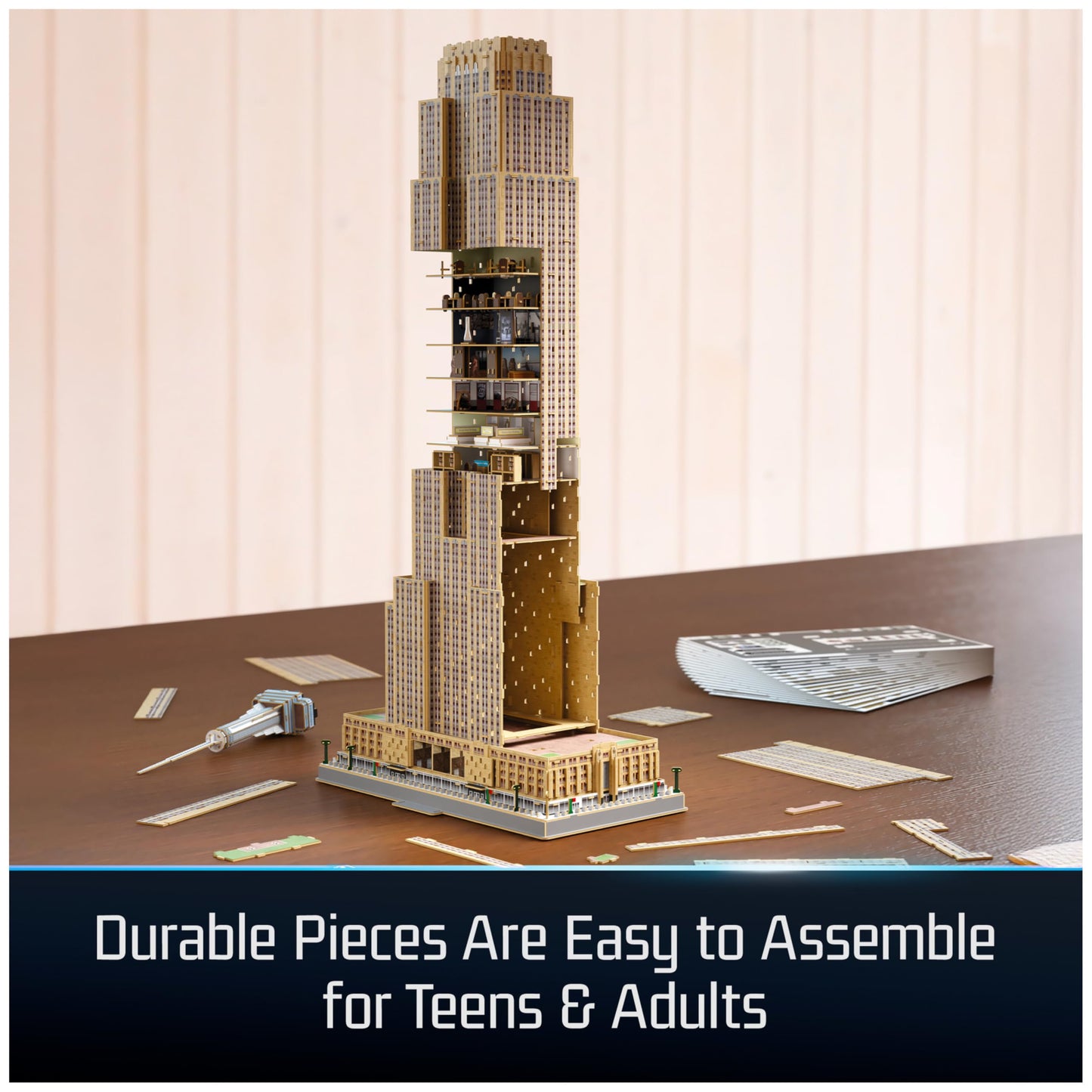 4D Build, Architect Series Empire State Building 3D Model Kit with LED Lights, Desk Décor, Adult Puzzles, Building Toys, 3D Puzzles for Adults & Teens, 479 Pieces, for Ages 12 & Up