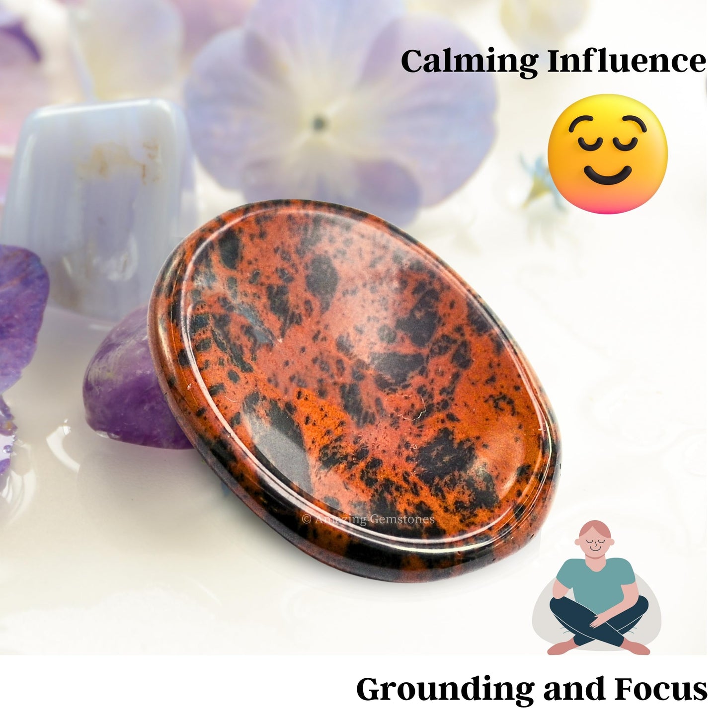 Amazing Gemstone Mahogany Obsidian Worry Stone Crystals and Healing Stones - Worry Stones for Stress Relief Gifts - Piedra Crystal Fidget for Meditation - Unique Stocking Stuffers Gifts for Women, Men