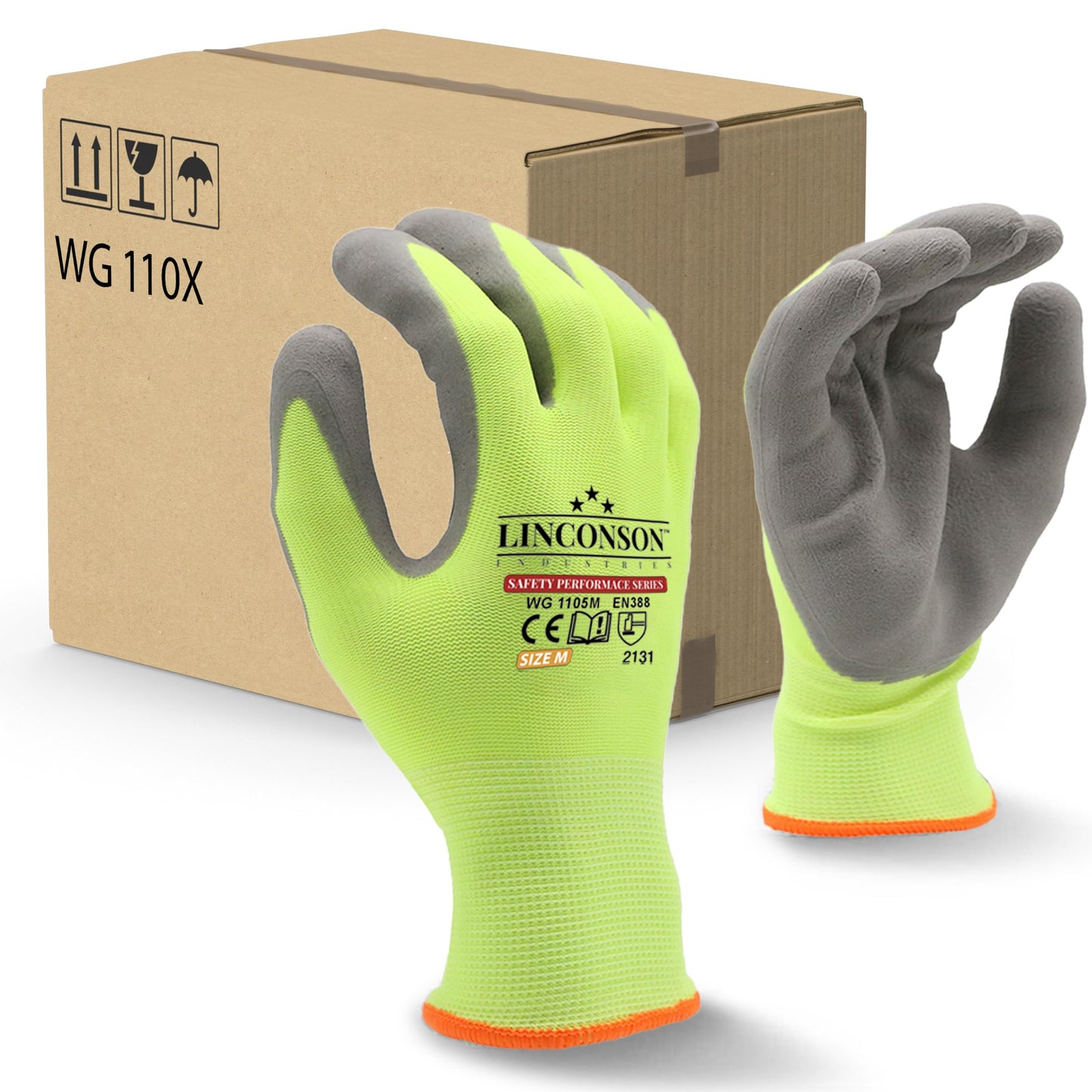 linconson 12 Pack Safety Performance Series Construction Mechanics Work Gloves (Green - Grey Palm, XL (Pack of 12))