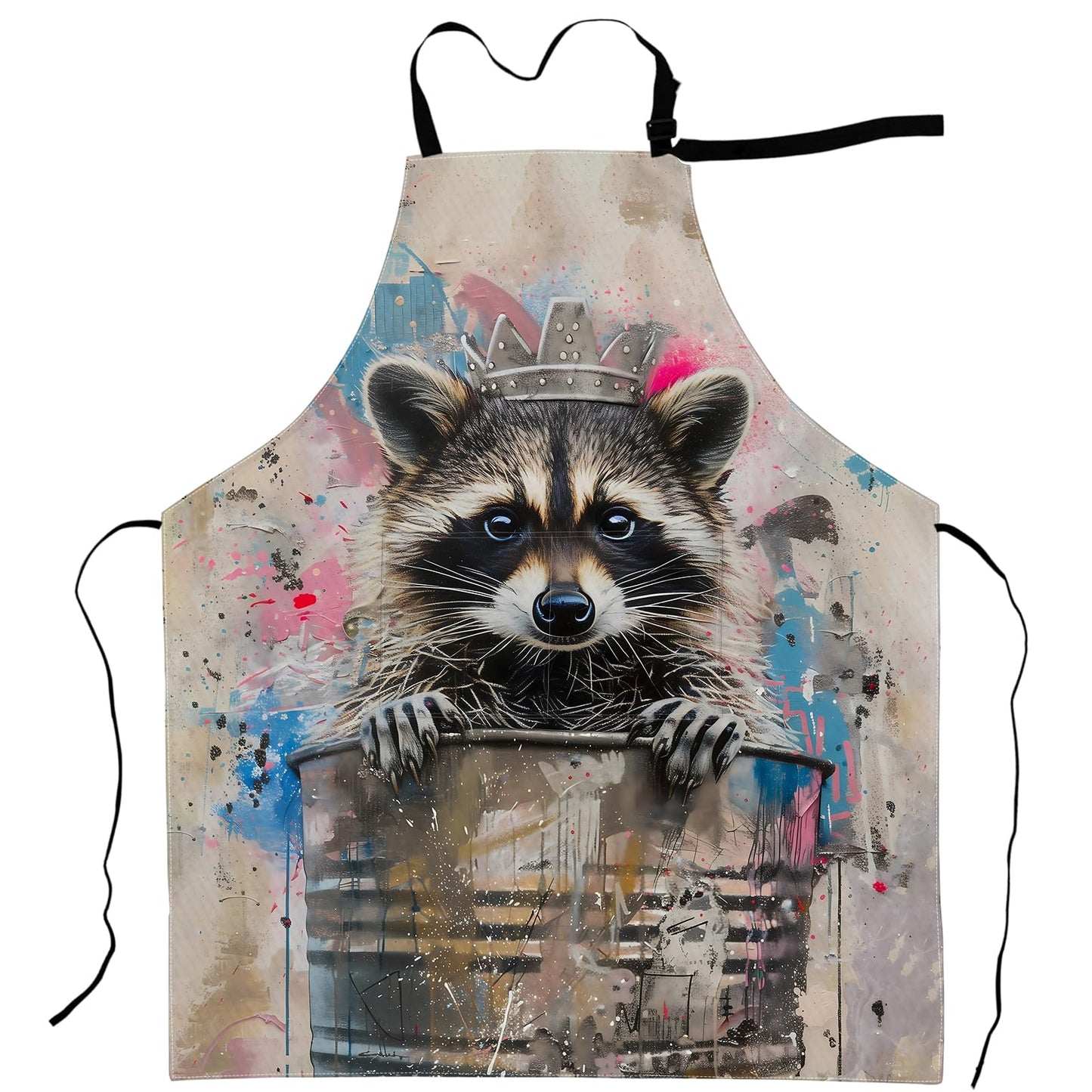 cromcu Graffiti Raccoon Apron Urban Street Art Trash Can Crow Aprons Waterproof Oxford Polyester Adjustable Pockets Design for Cooking, Crafting, Garden Decor, for Adults, 28x33 Inch