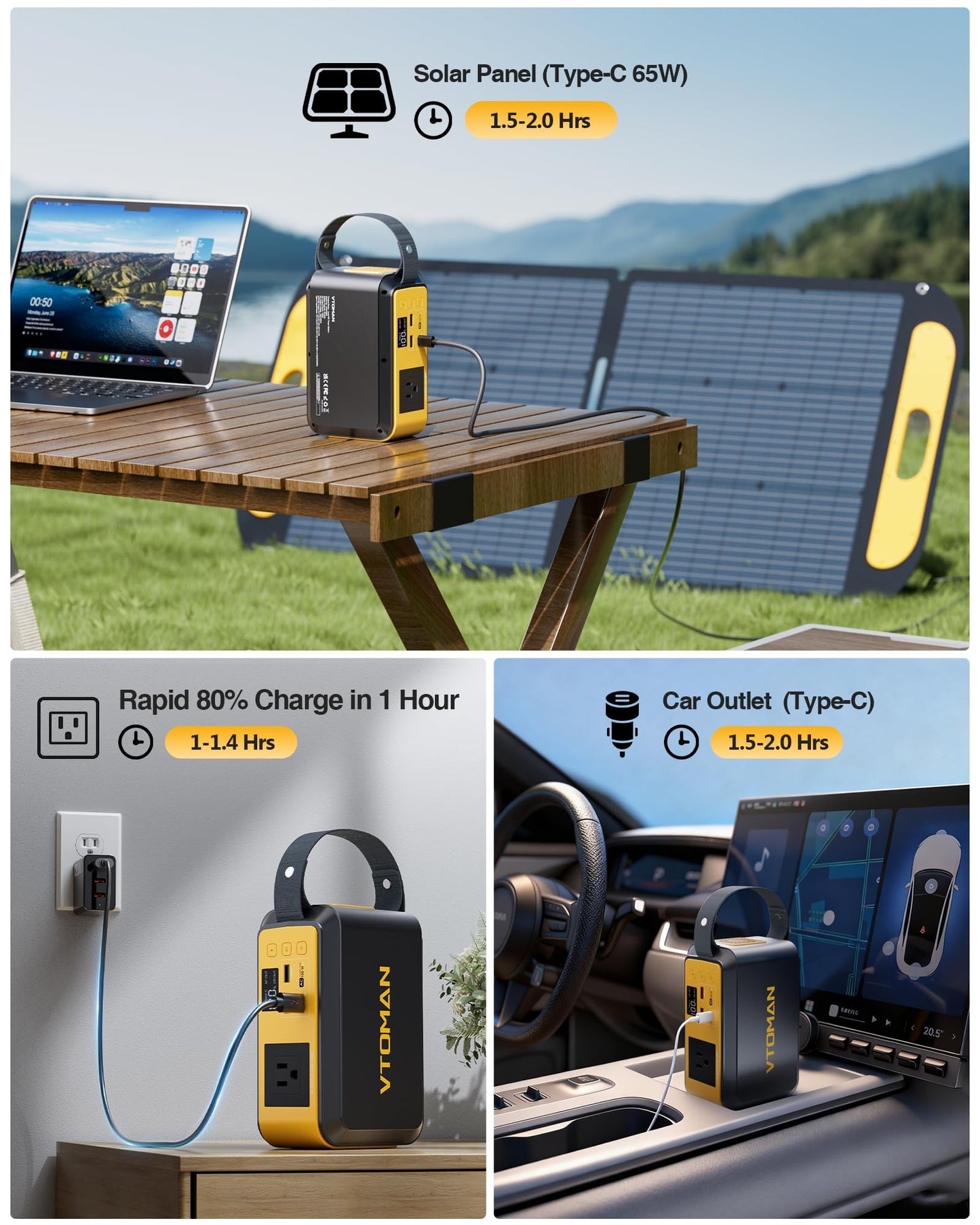 VTOMAN Jump 100 Portable Power Station, Solar Generator LiFePO4 Battery Power Station with 100W (Peak 200W) AC Outlet, 1x PD 65W USB-C, 2X Regulated 5V/2.4A USB-A for Camping